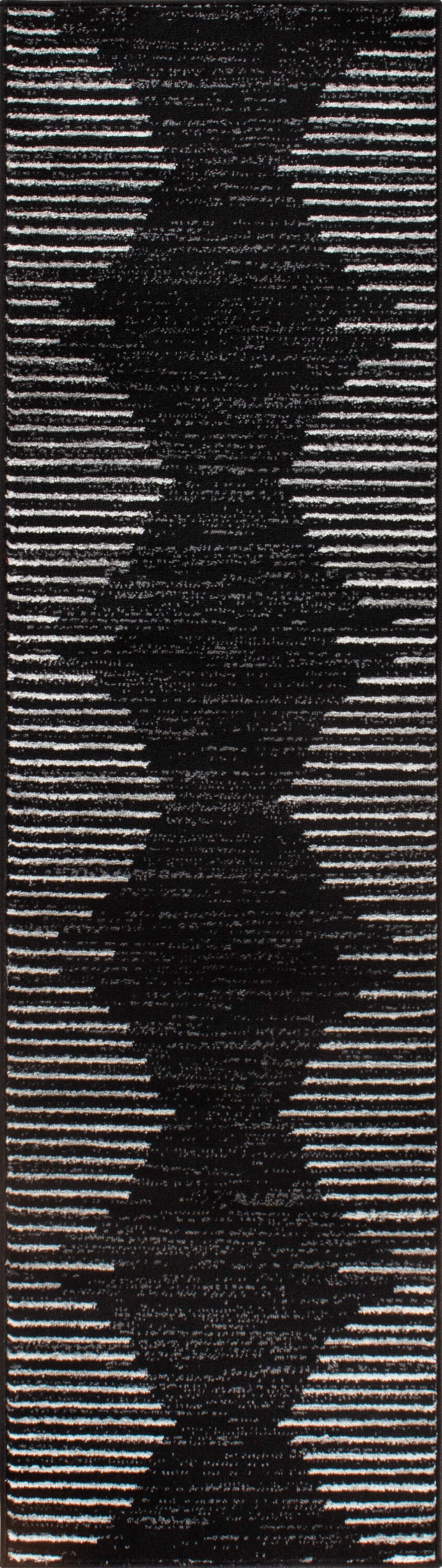 World Rug Gallery 385BLACK27X6 2 x 6 (ft) Loomed Polyester/Polypropylene Black Rectangular Indoor Stripe Global Runner rug