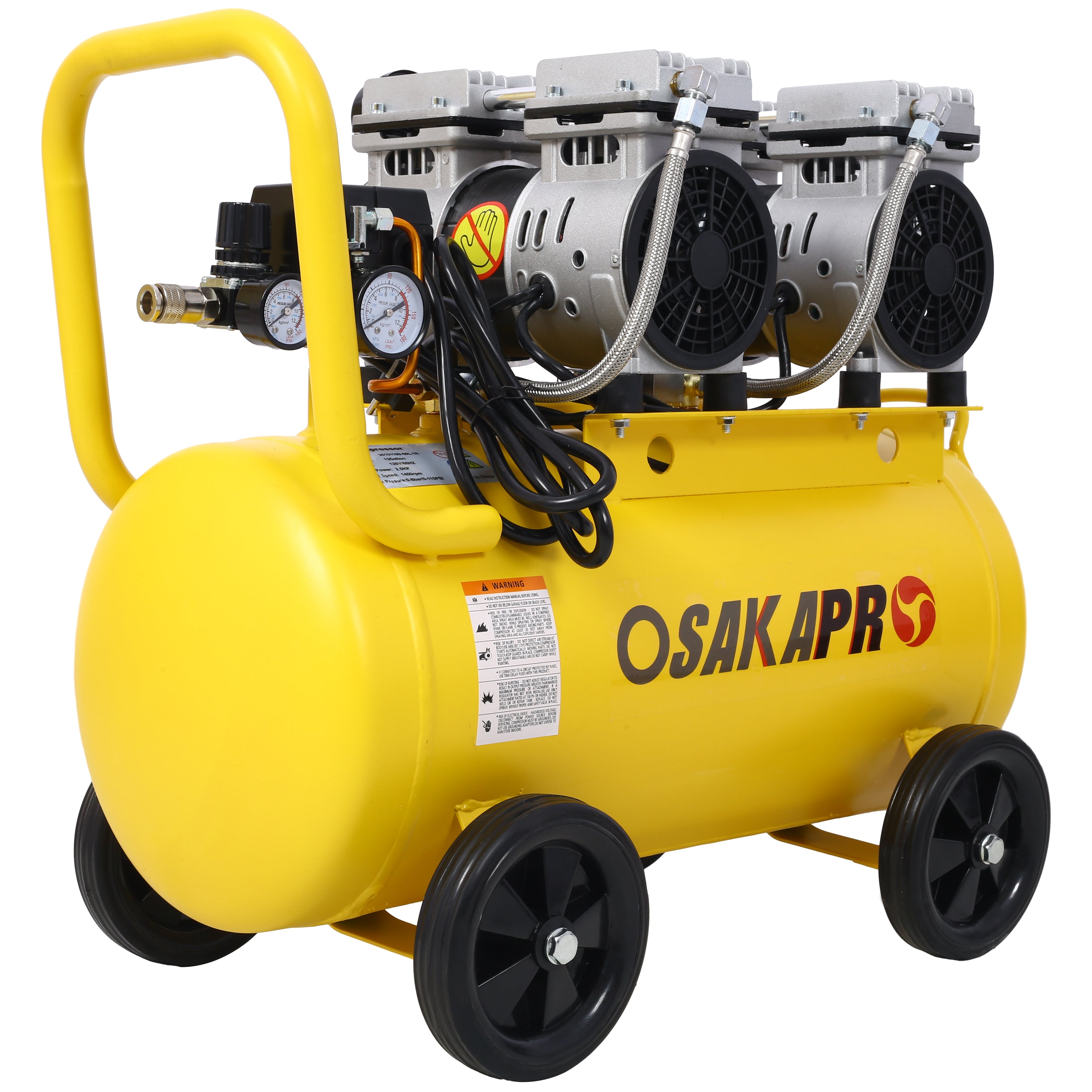 Tatayosi T564406 Silent Air Compressor 13 Gallon Oil-Free Electric Shop Air Compressor Portable Lightweight with Wheels 70 dBA Noise Level with Automatic Drain Valve Yellow