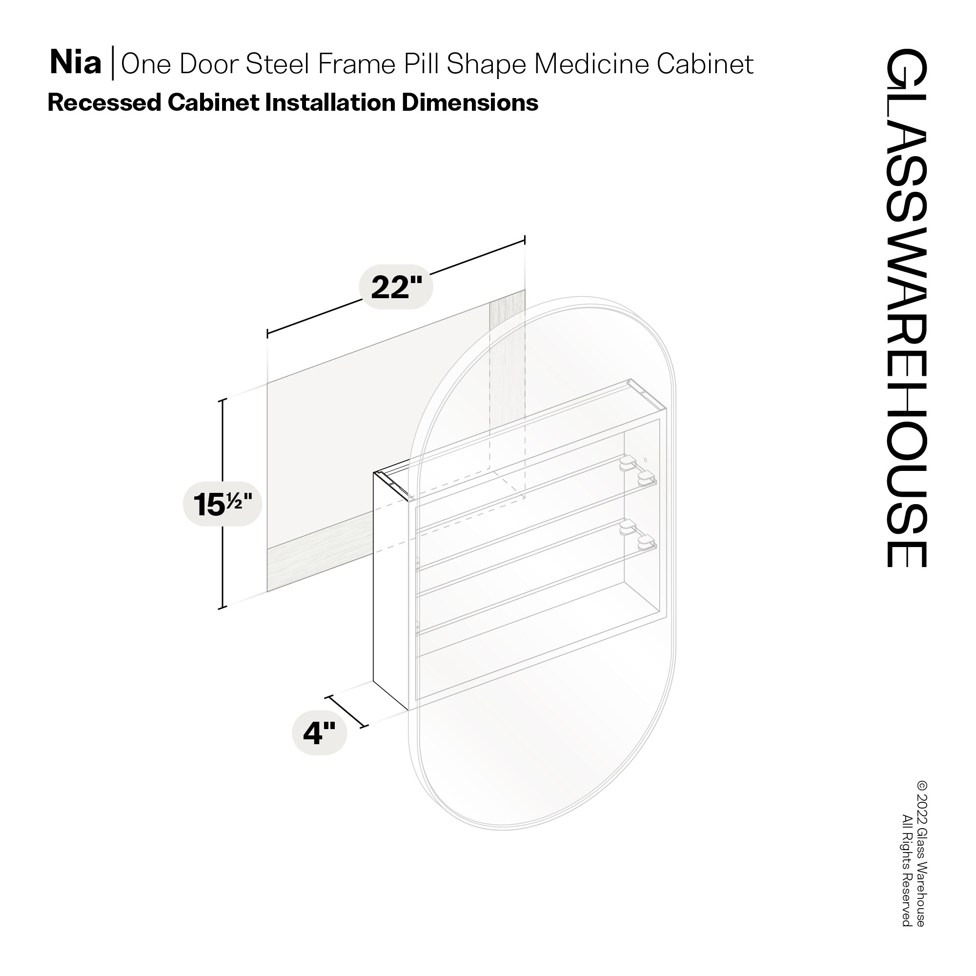 Glass Warehouse SC1-PL-22X38-W Bathroom-Medicine-Cabinets - View #11