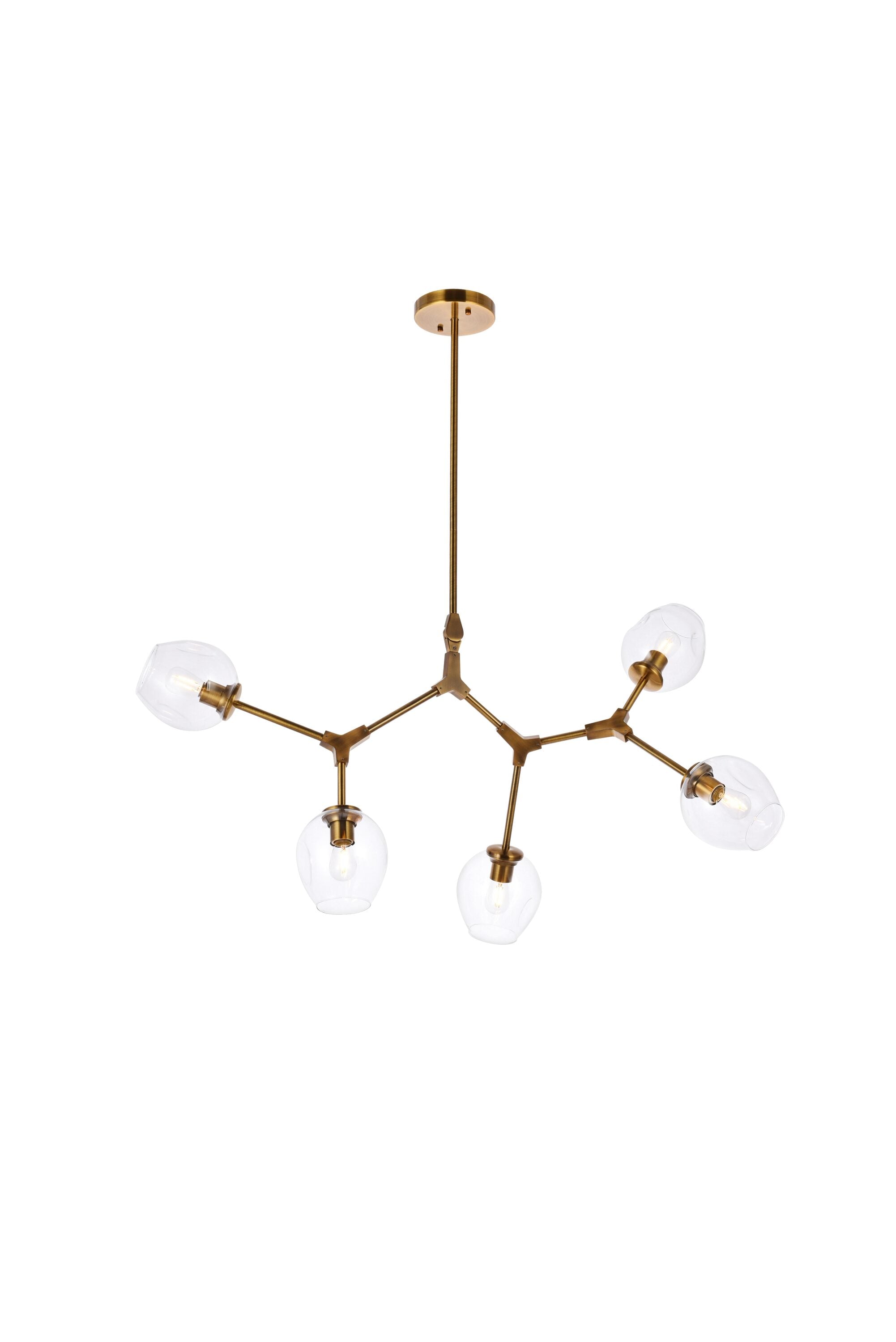 Cavoli Brass and Clear Glass 5-Light Chandelier