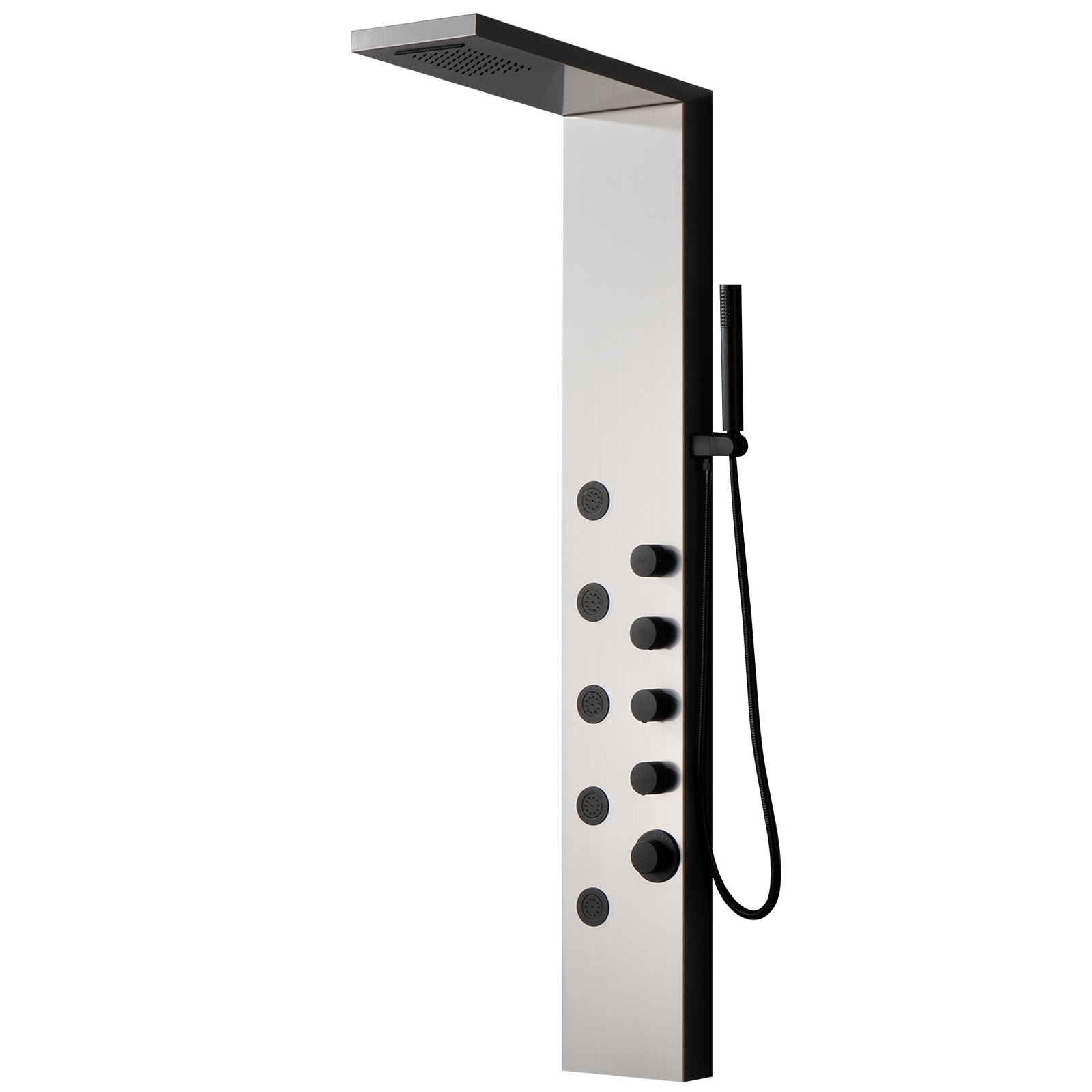 BWE YTP19-BNK Onyx SPA All-in-One Black and Nickel 22-in Dual Head Shower Tower System with 3-way Diverter ( Ceramic Disc Valve Included )