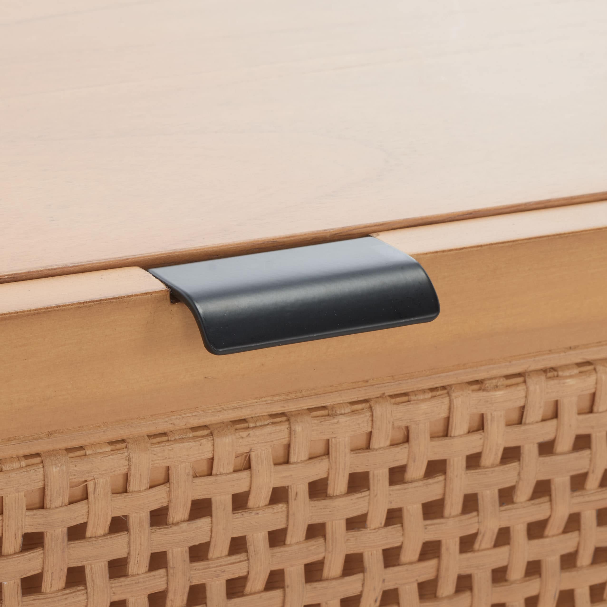 Natural Wood Rectangular Coffee Table with Woven Storage Drawers