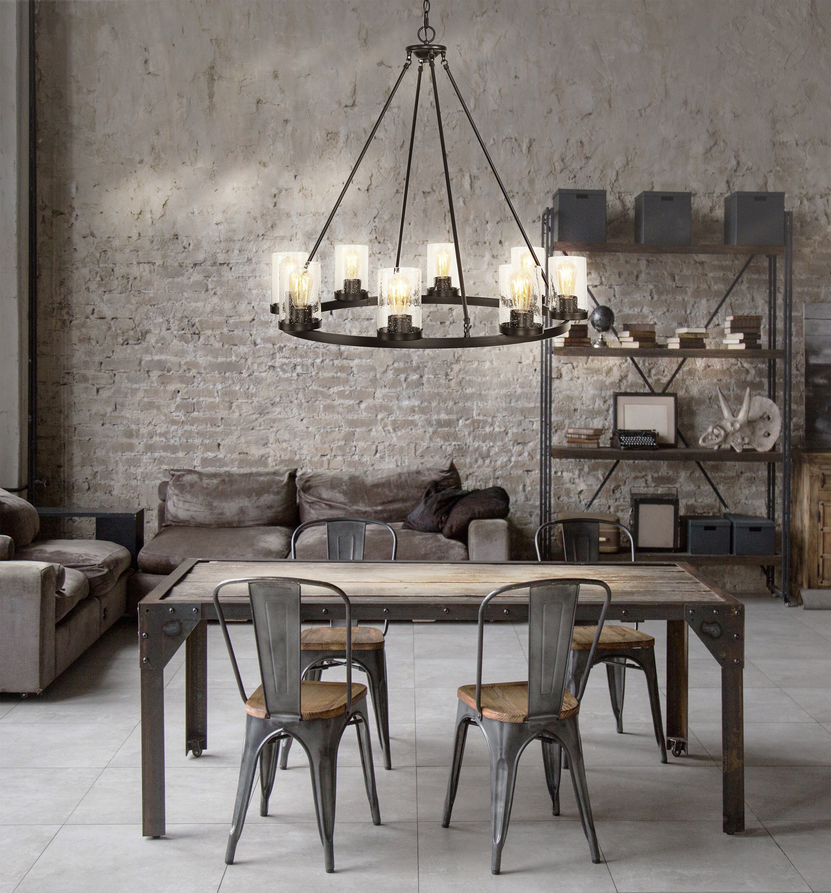 Pablo Ring 33.5" Oil-Rubbed Bronze & Seeded Glass LED Chandelier