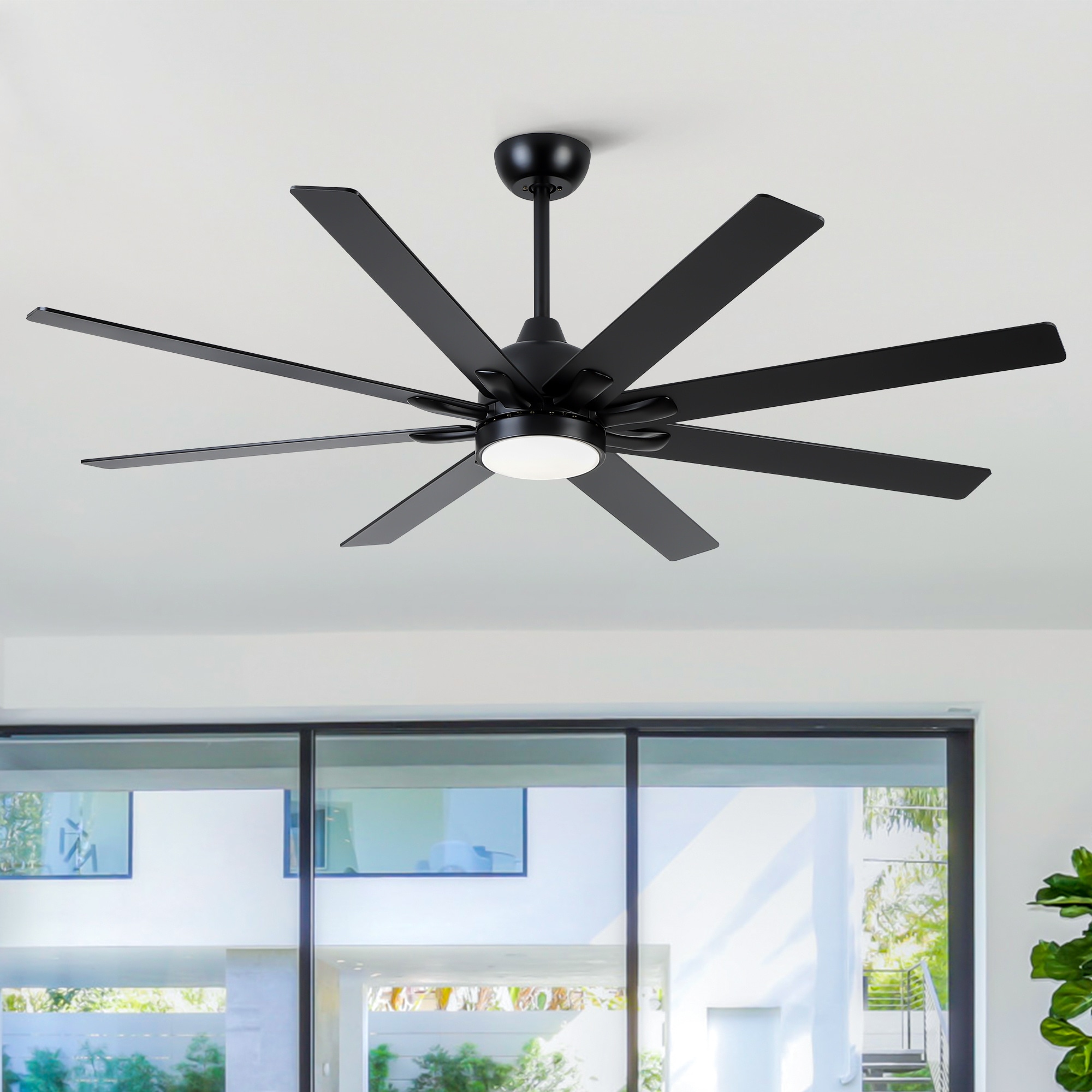 BABOOM BOM-367P182-OR 72-in Color-Changing Integrated LED Smart Black with Black Blades Ceiling Fan With Light - Remote Included ( 8 -Blade )