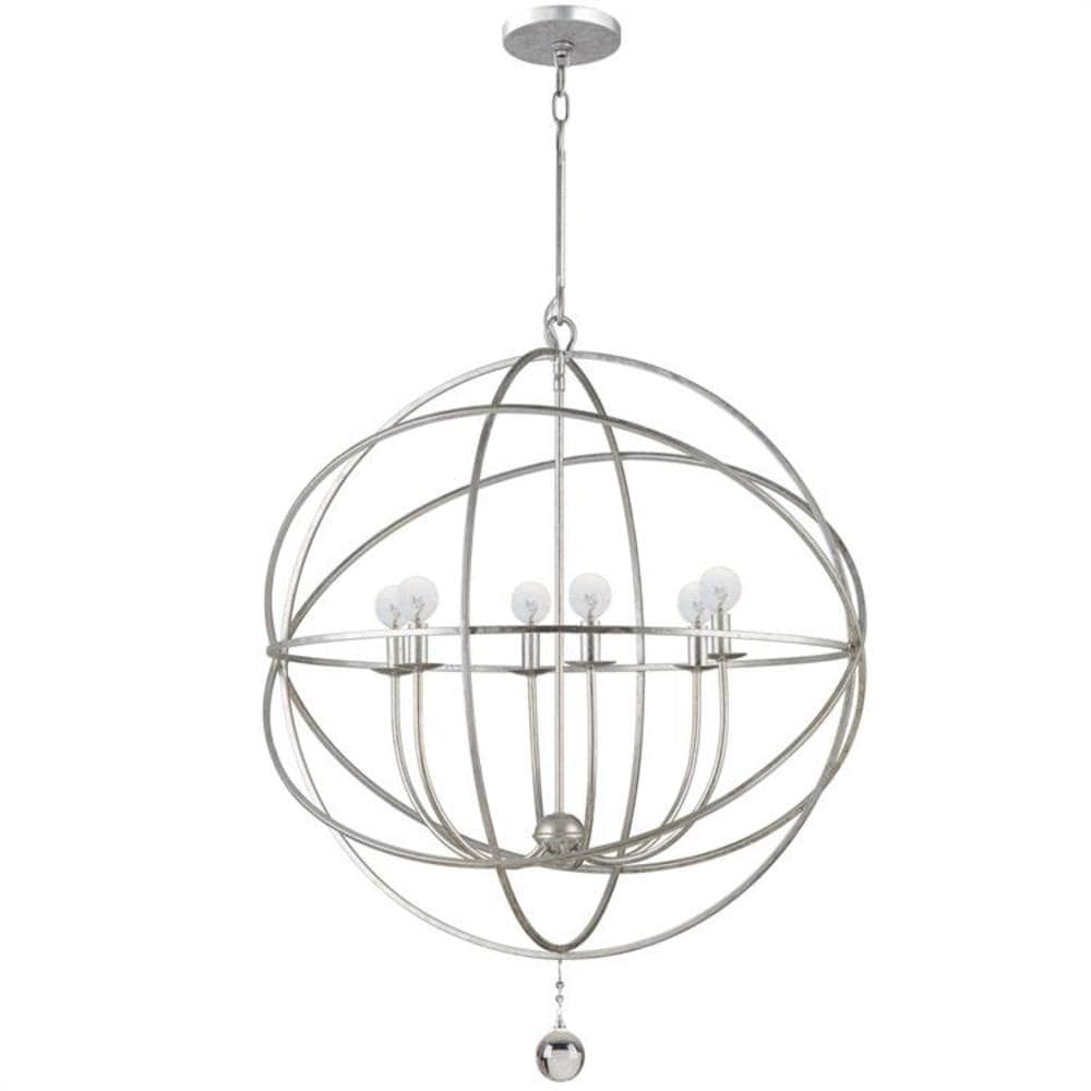 Olde Silver 6-Light Sphere Chandelier with Clear Glass Drops