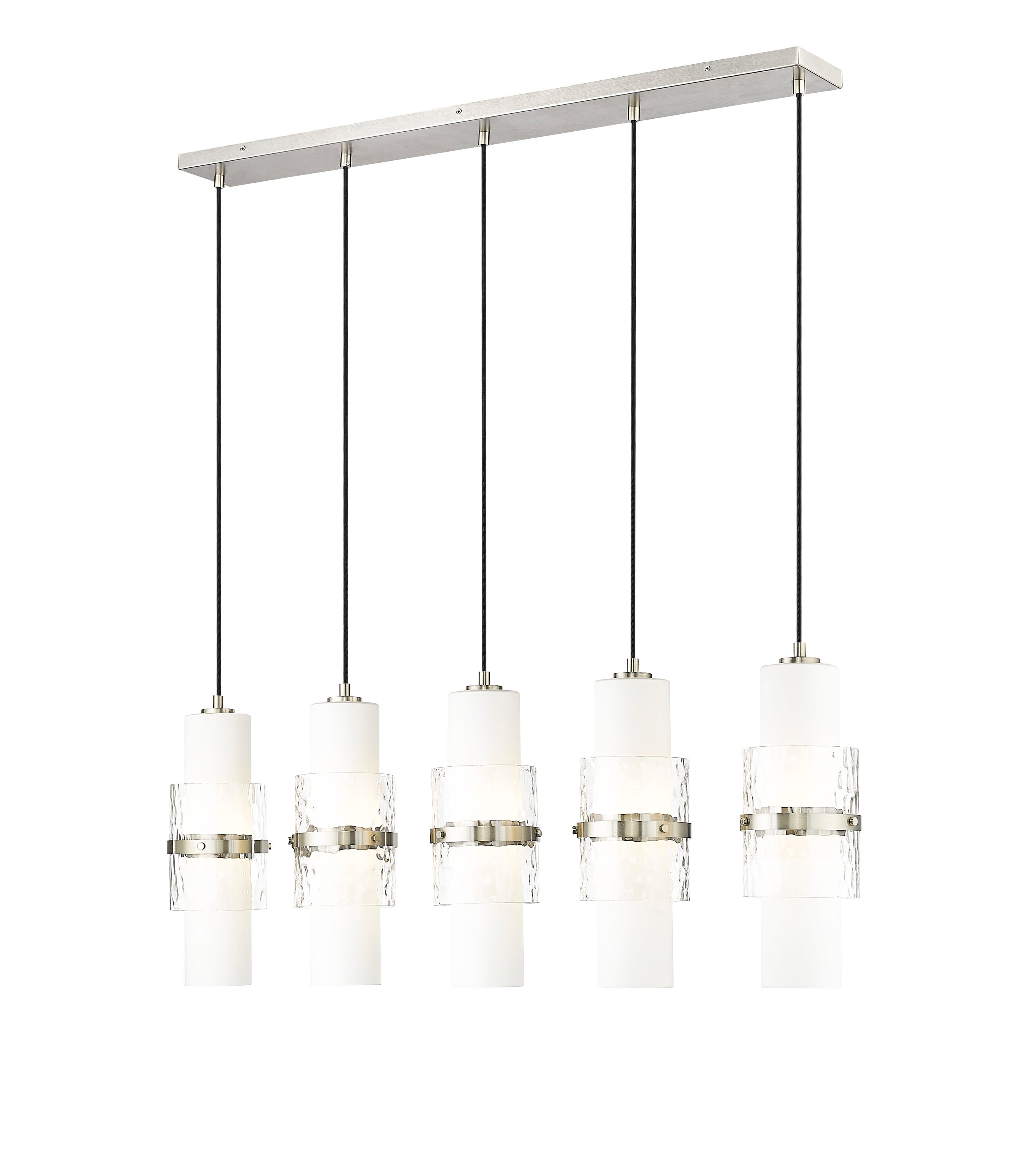Brushed Nickel 5-Light Linear Chandelier with Etched Opal Glass Shades