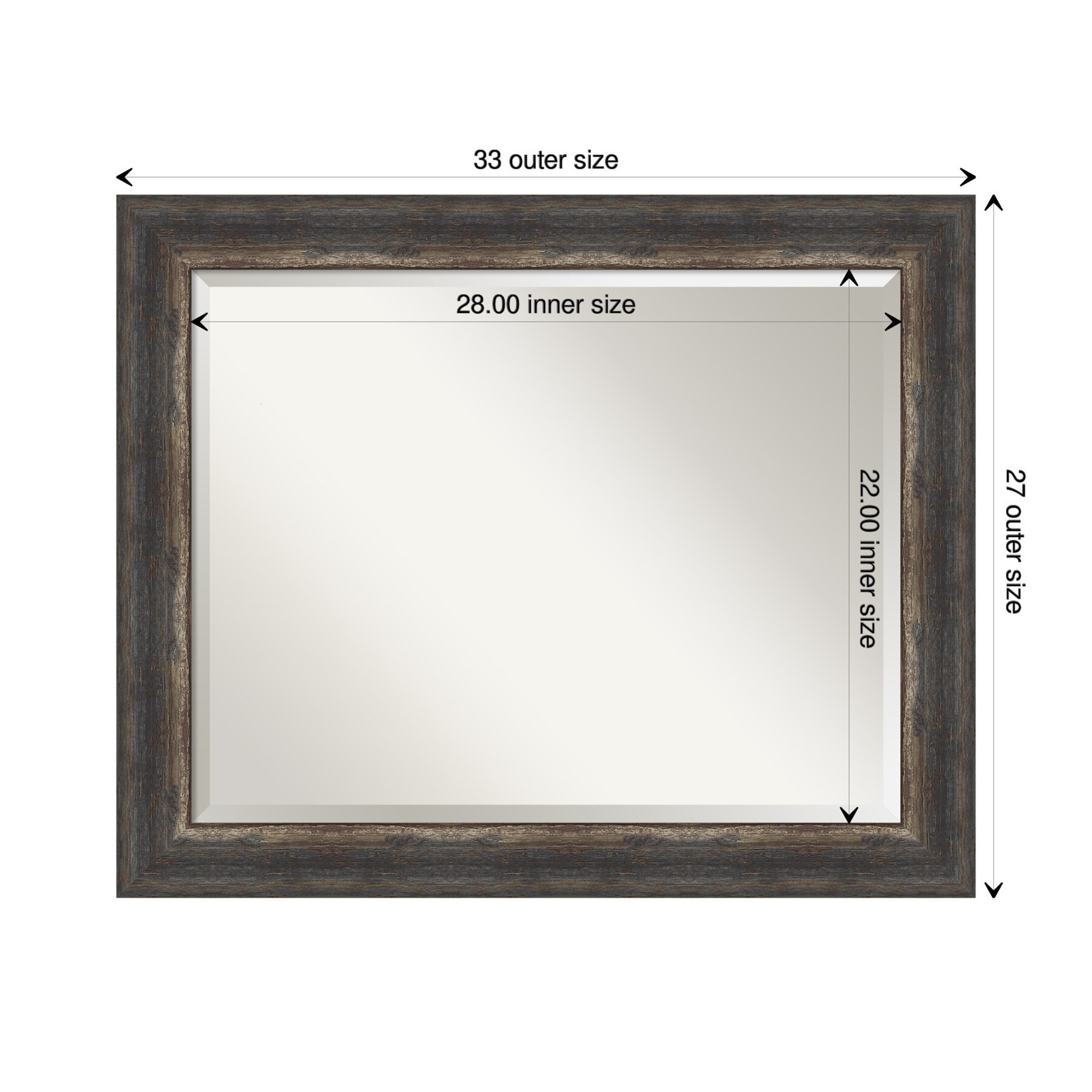 33" x 27" Bark Rustic Char Framed Wall Mirror Brown - Amanti Art