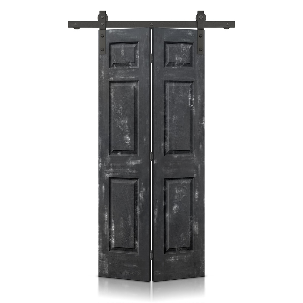 CALHOME 1100-2-S+6P-36-EBSRA 36-in x 80-in Vintage Black MDF Hollow core Single Barn Door (Hardware Included)