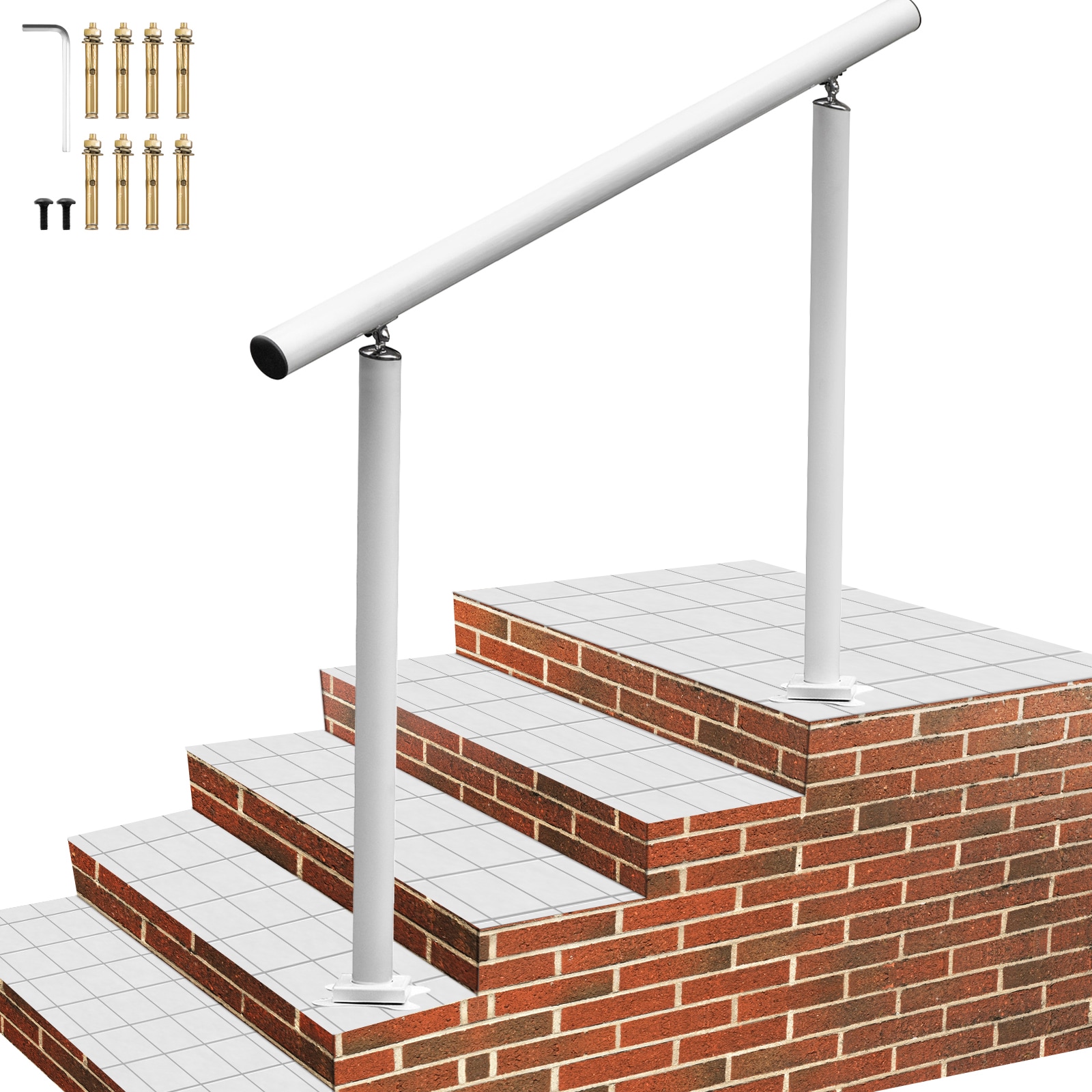 VEVOR LZLTFS4YCYGBSDLZ1V0 1-4 Steps Aluminum Handrail 47.6-Inches x 35.8-Inches Aluminum Finished Aluminum Handrail