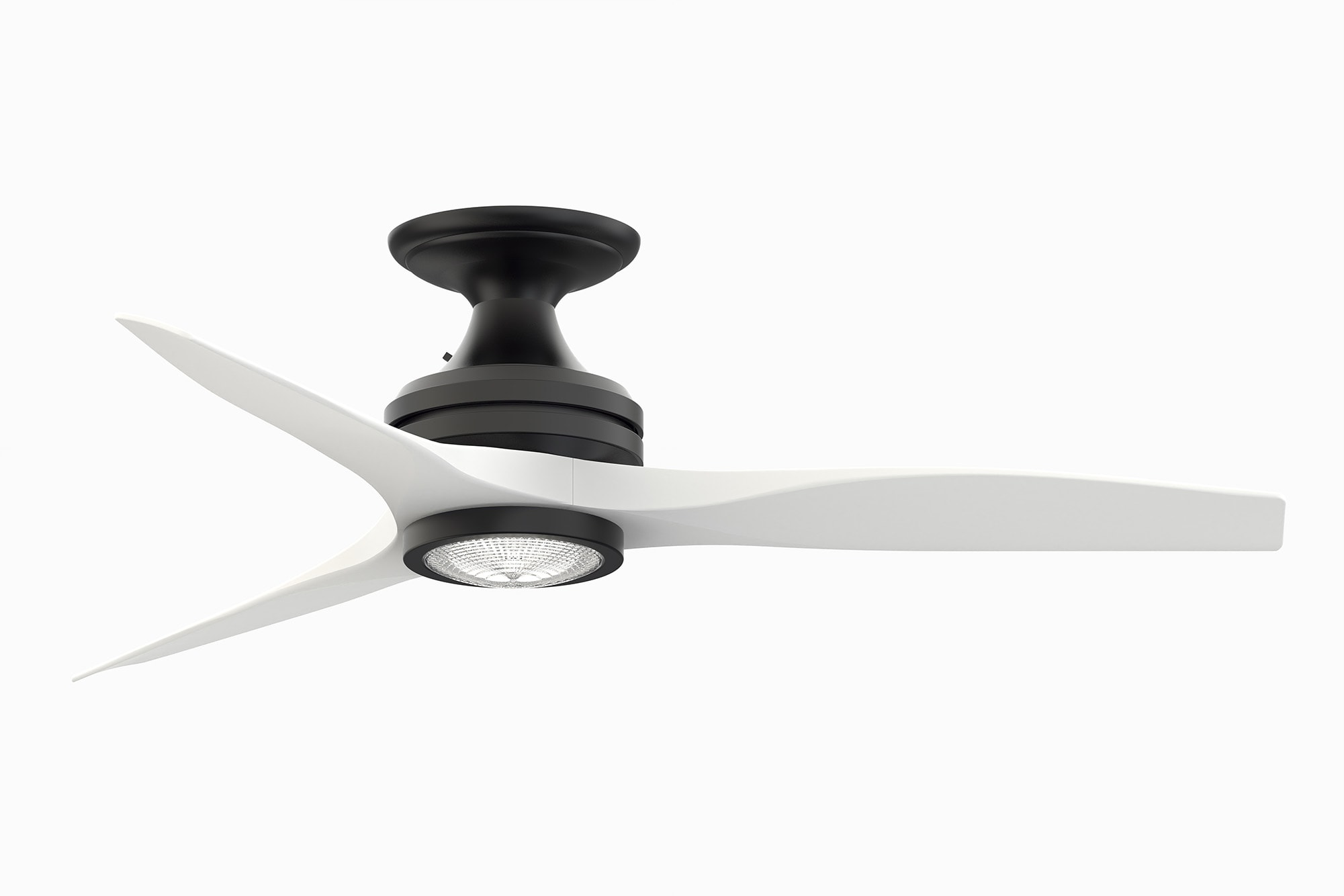 Fanimation FP6721BBL-48MW-LK-F Spitfire 48-in Integrated LED Outdoor Flush Mount Black with Matte White Blades Propeller Ceiling Fan With Light - Remote Included ( 3 -Blade )