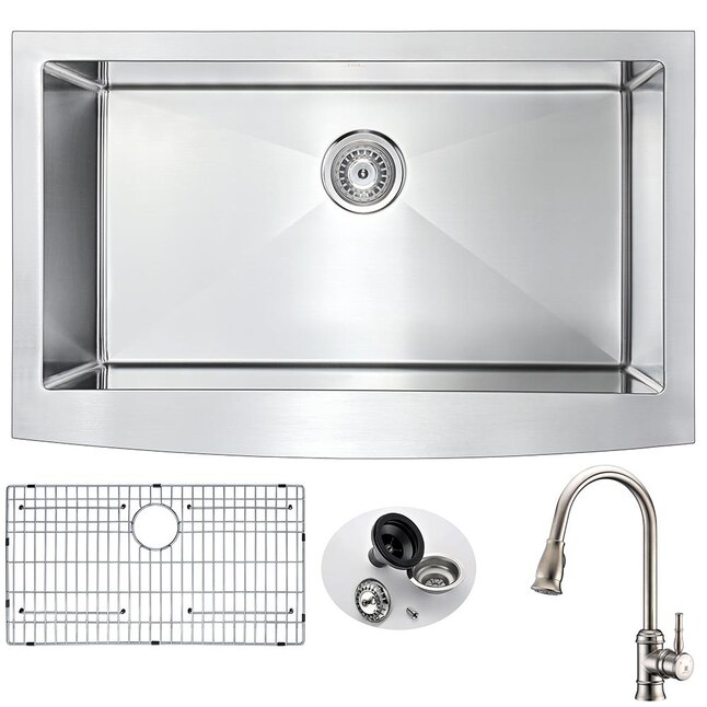 ANZZI Elysian 32.875-in x 20.75-in Satin Single Bowl Tall (8-in or Larger) Drop-In Apron Front/Farmhouse Residential Kitchen Sink All-in-One Kit ANZZI Elysian 32.875-in x 20.75-in Satin Single Bowl Tall (8-in or Larger) Drop-In Apron Front/Farmhouse Residential Kitchen Sink All-in-One Kit