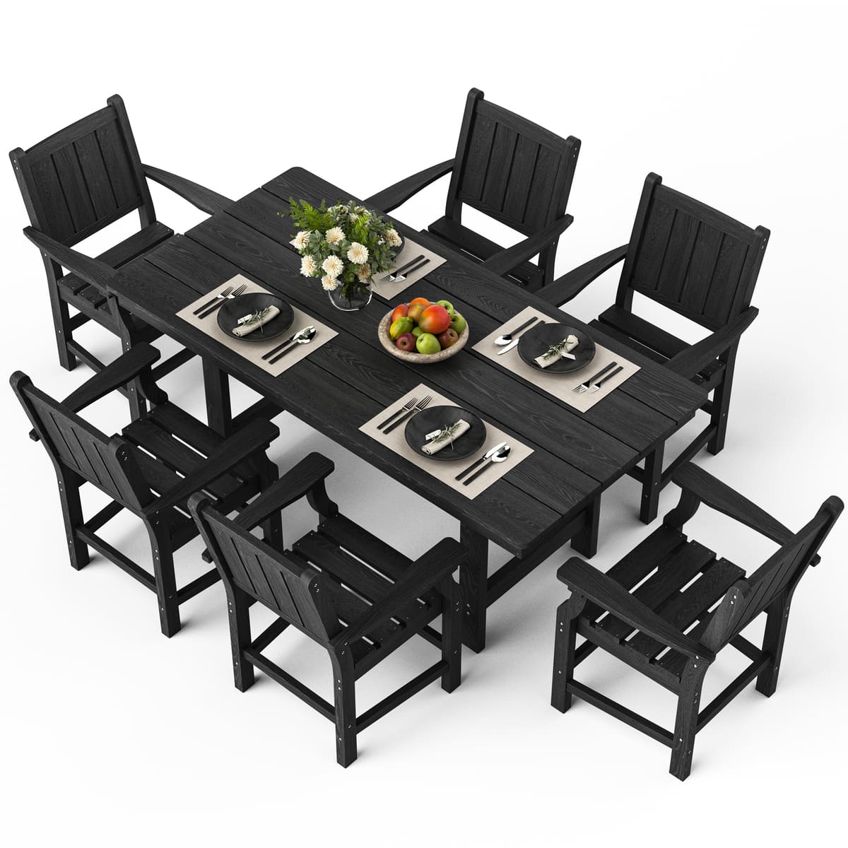  FB06AQW Black 7-Piece HDPE Patio Dining Set