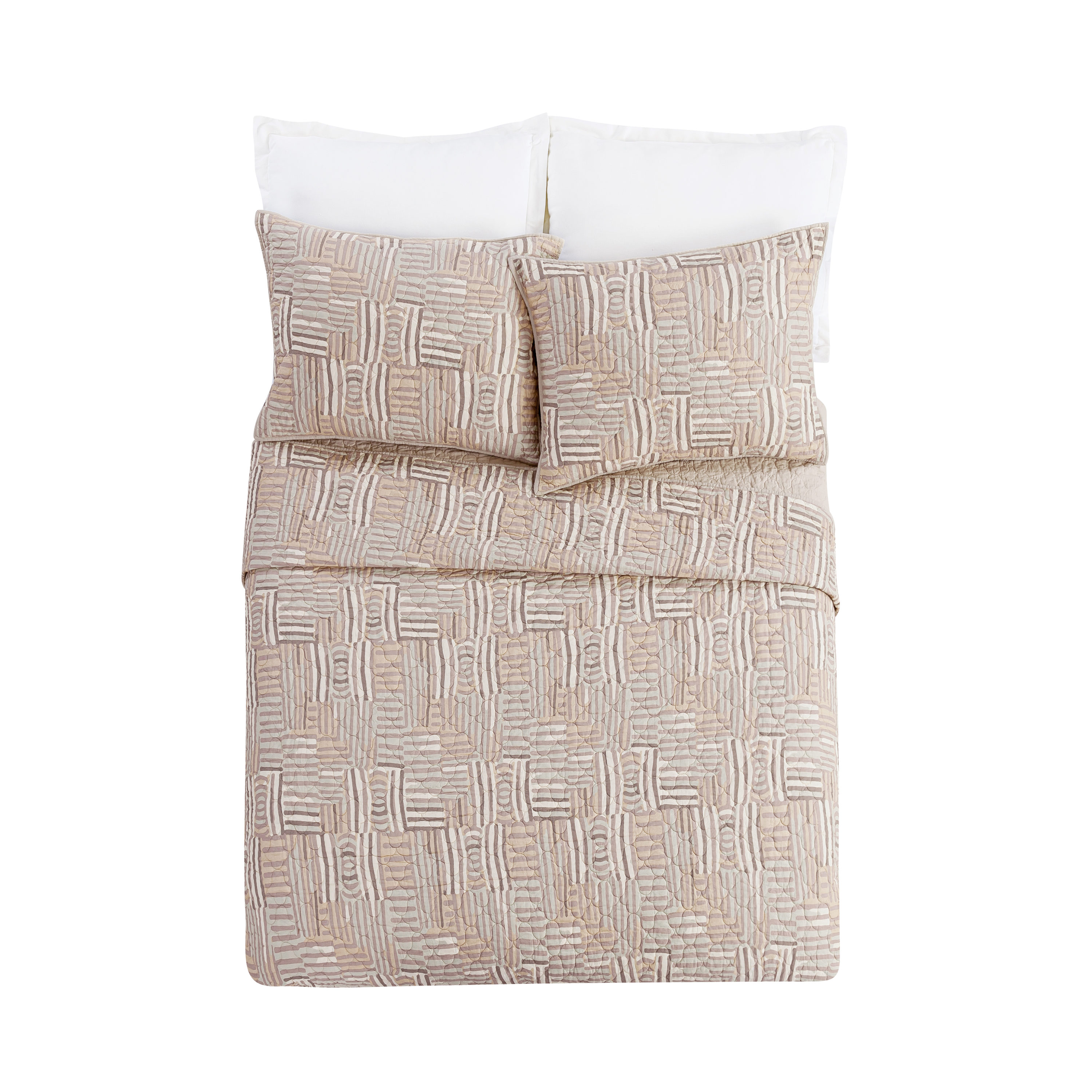 Gray and Taupe Cotton King Quilt Set with Reversible Shams