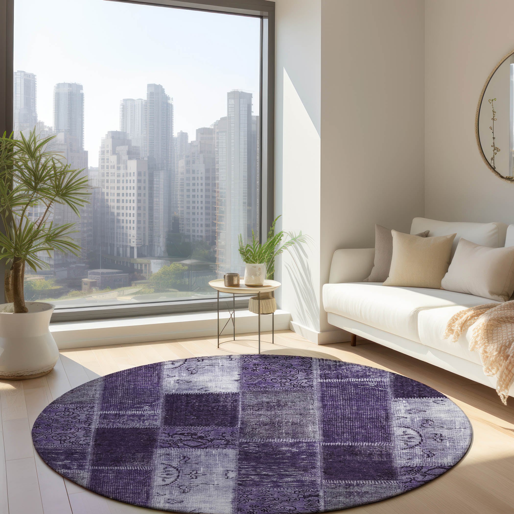 Addison Rugs ACN631PP8RO Chantille ACN631PP 8 x 8 (ft) Polyester Purple Round Indoor/Outdoor Geometric Machine washable Area rug