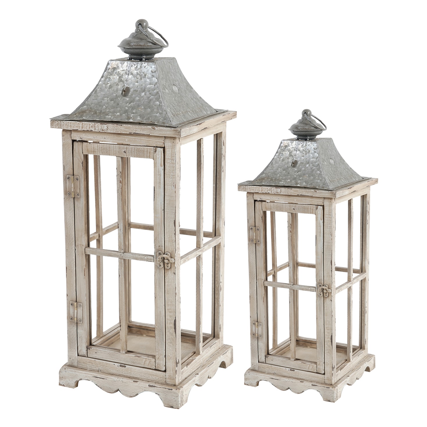 Siavonce XH44686 9.6-in x 27.4-in Ivory Wood Pillar candle Outdoor Decorative Lantern