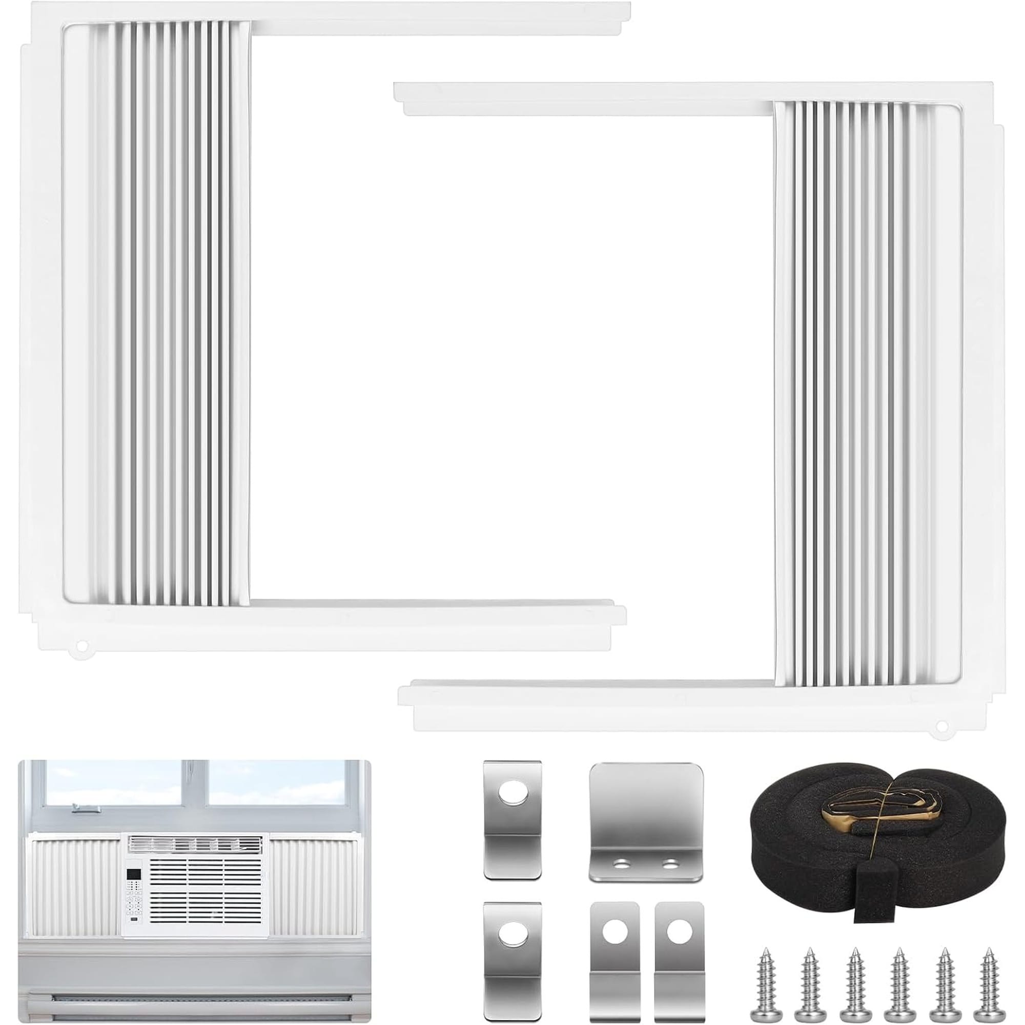 Numhew 11.42in W 2-Piece White Window Air Conditioner Side Panels with Frame