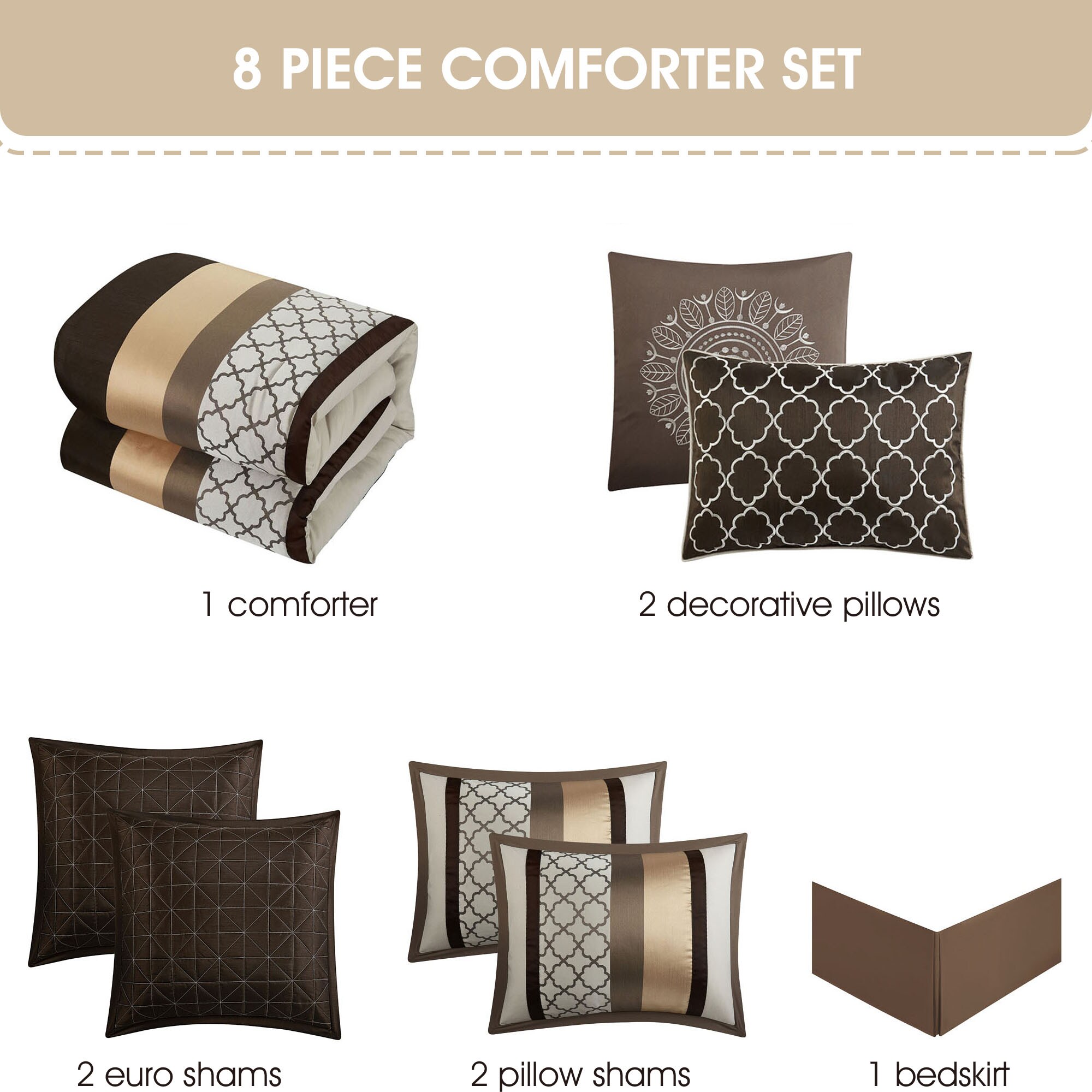 Grand Avenue 8-Piece Brown Queen Comforter Set in the Bedding Sets