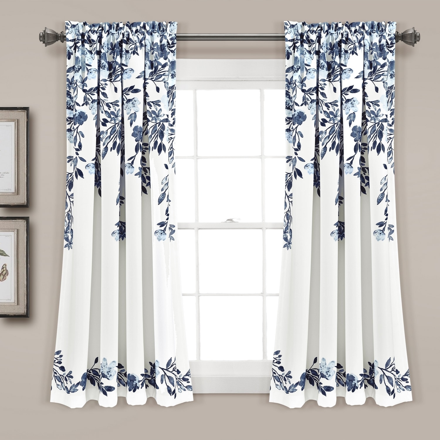 Lush Decor 21T013399 45-Inches Navy Floral Light filtering Rod pocket Curtain panel pair