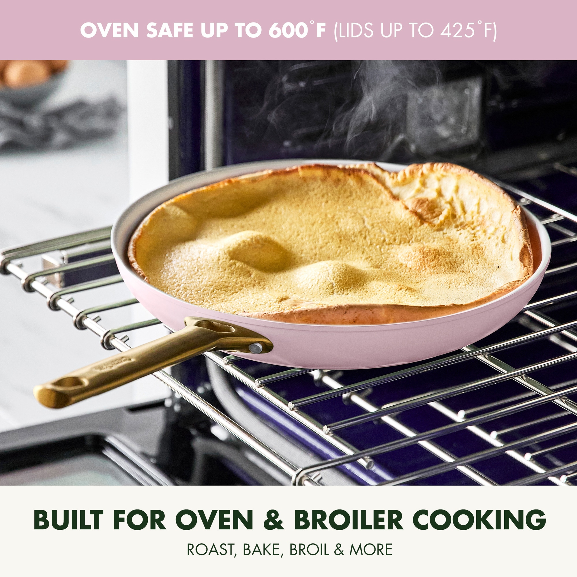 Blush Pink Ceramic Nonstick 10-Piece Cookware Set with Gold Handles