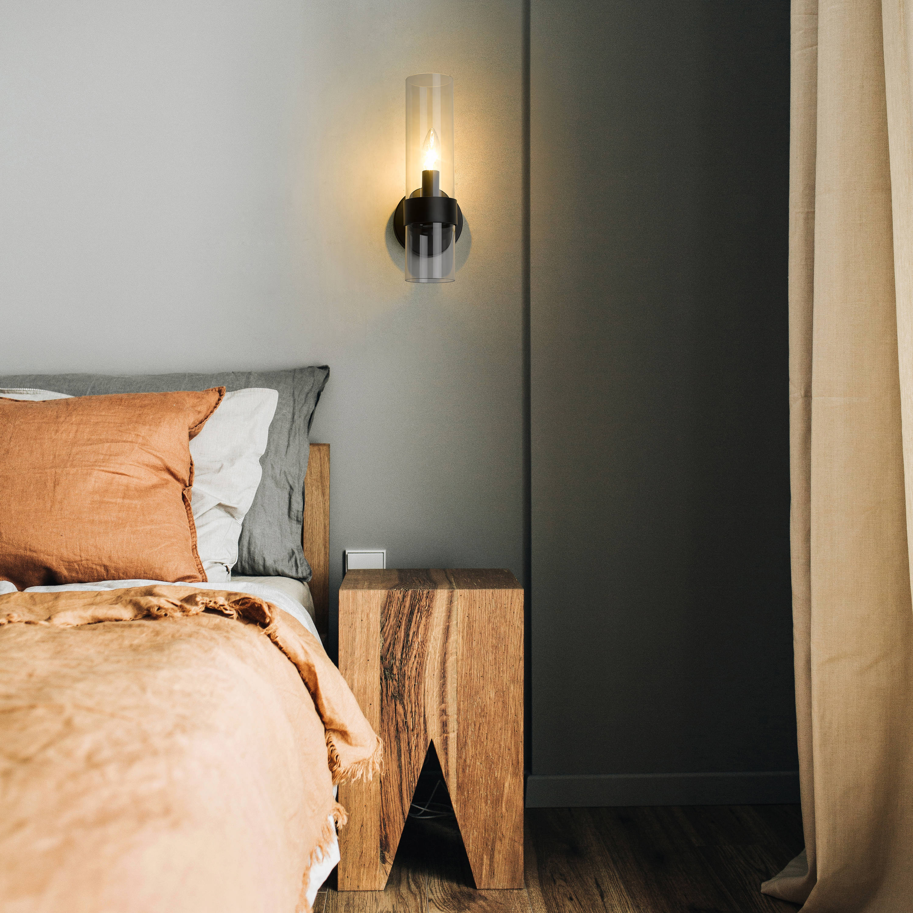 Matte Black Dimmable Steel Wall Sconce with Glass Shade