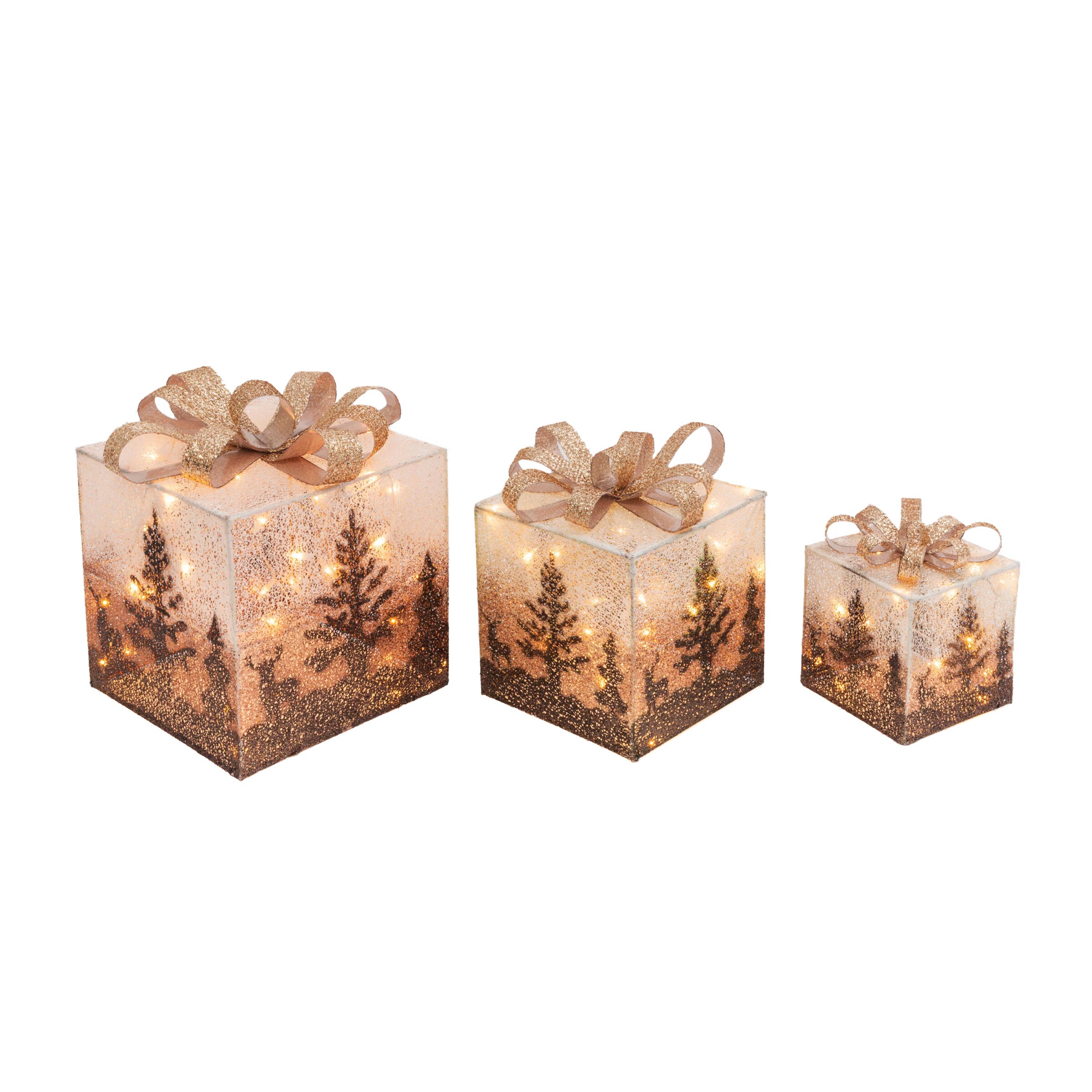 Set of 4 Christmas Square Nesting Boxes with Lids - 4.5, 4 and 3