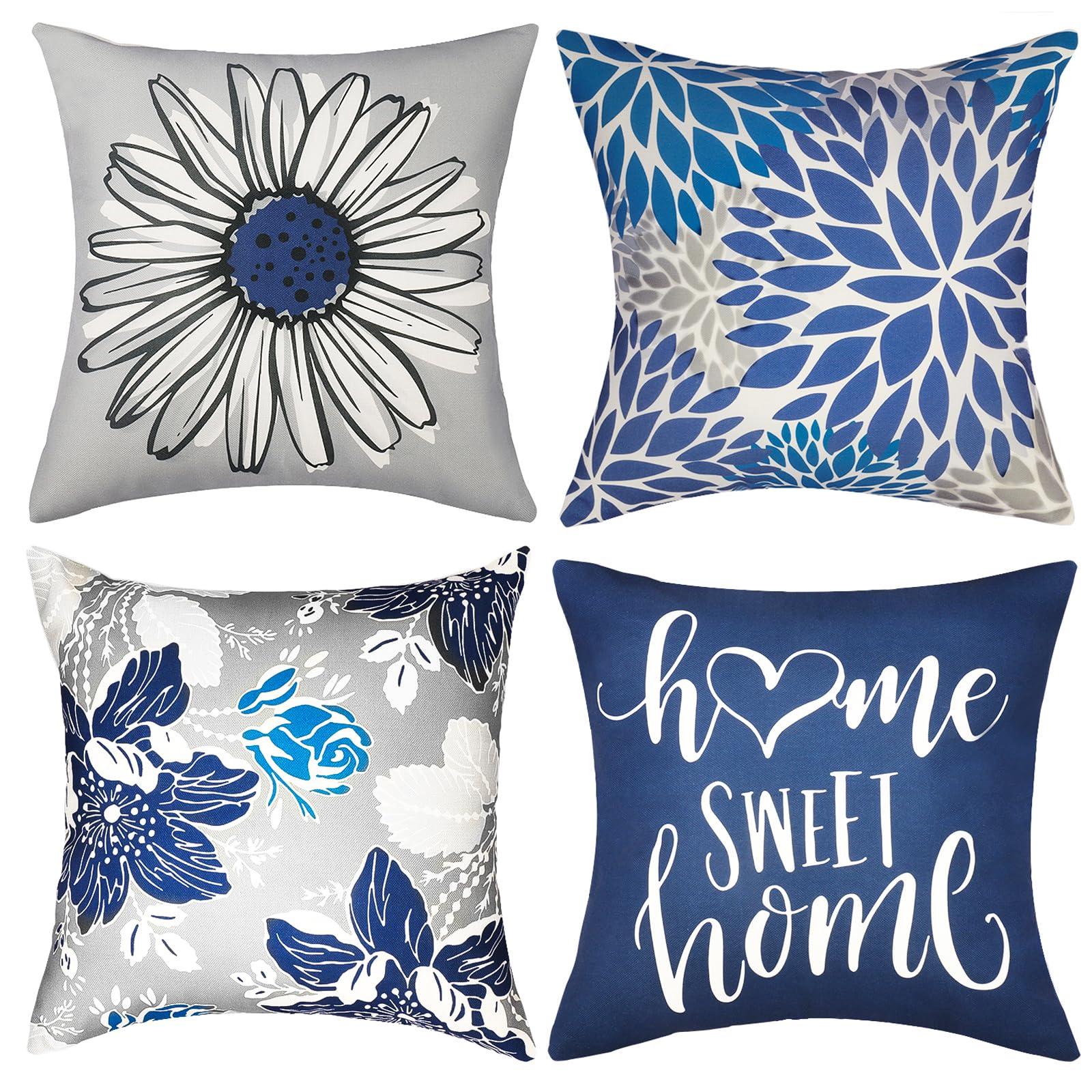Yichuhaoxi  Decorative Throw Pillow Covers Set of Four Blue Linen Square Pillow Cases Eighteen by Eighteen in for Couch Sofa Living Room Farmhouse