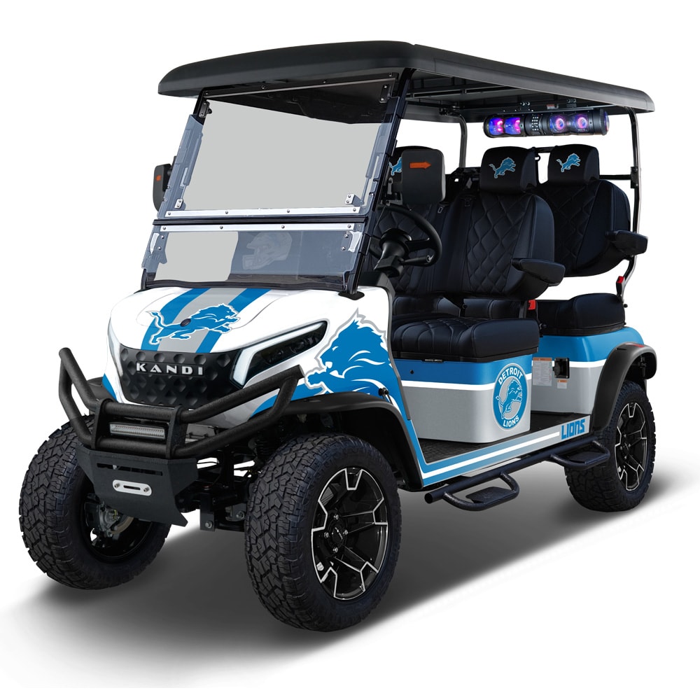 NFL Licensed 4 Seat Electric Golf Cart with Lithium Battery, Max Speed 15 MPH - Detroit Lions in Blue | - KANDI NFL4PROF-L-DET