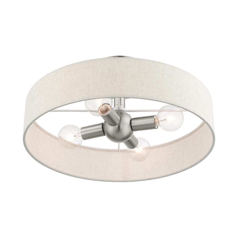 Brushed Nickel 4-Light Drum Semi-Flush Mount with Fabric Shade