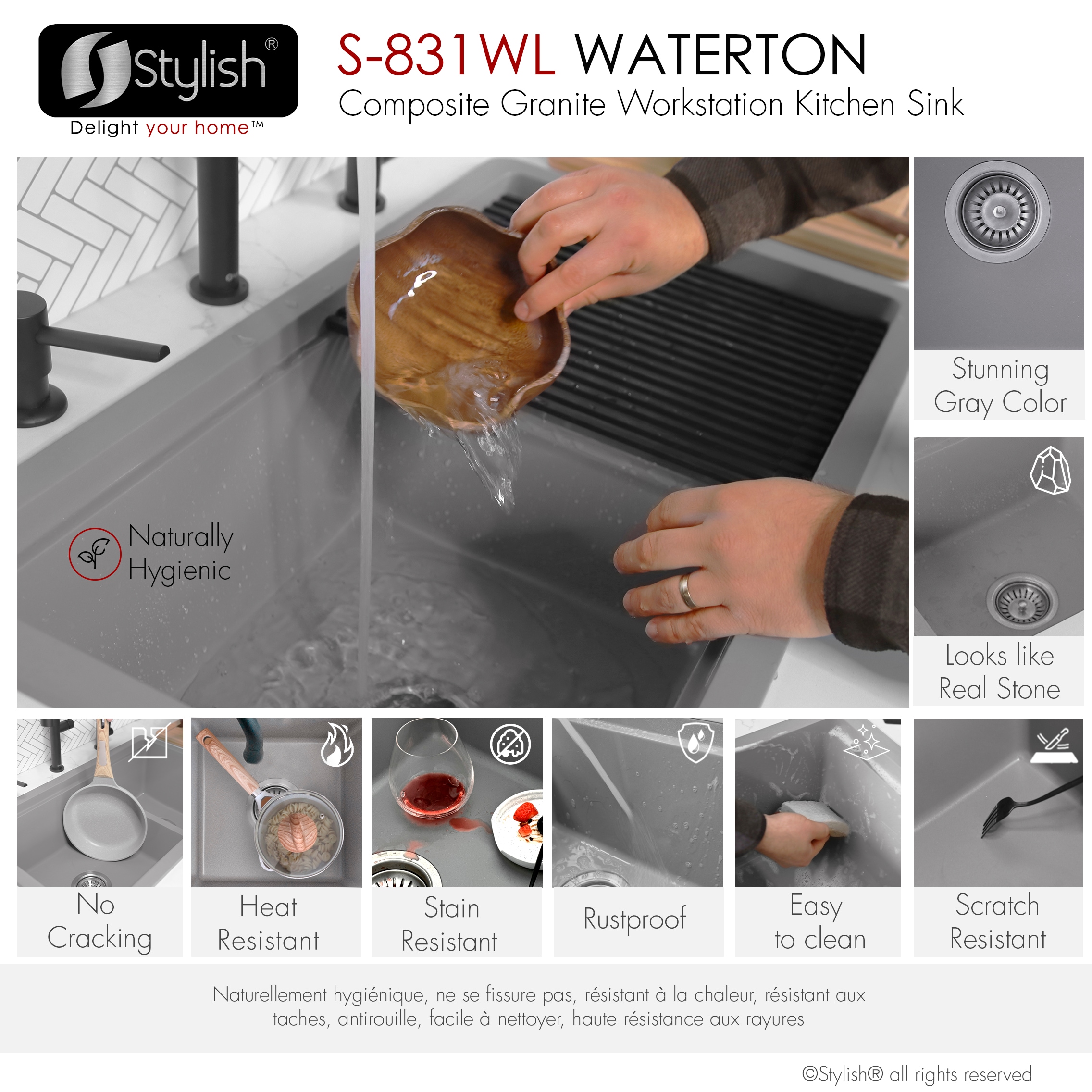 Stylish S-831WL Kitchen-Sinks - View #12