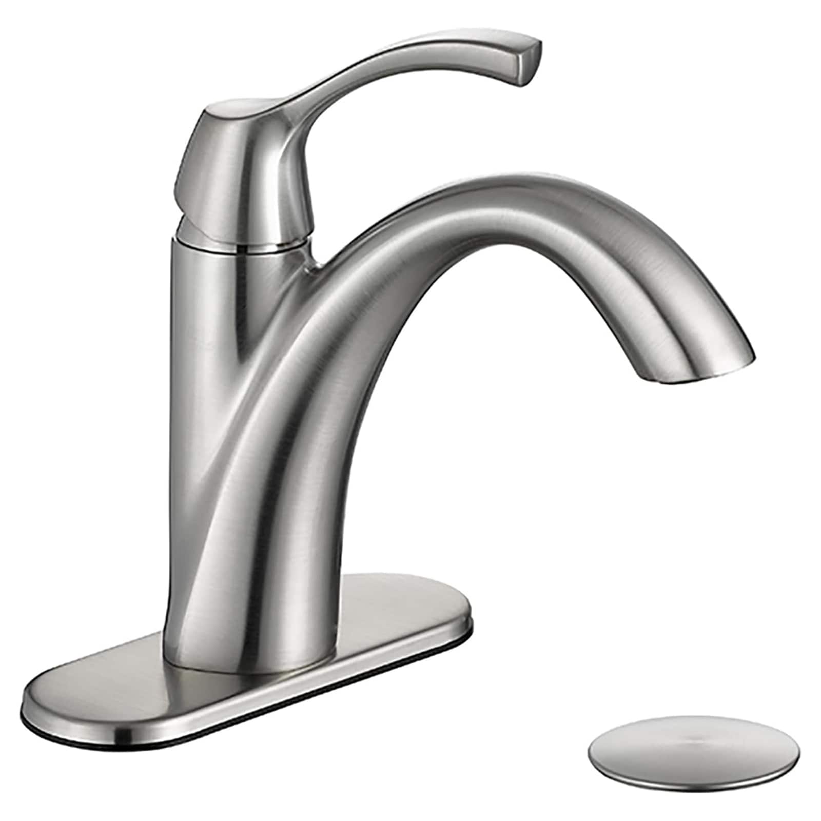 Misopily Brushed Nickel Single Handle Bathroom Faucet 1 Hole or 3 Hole Installation with 6.2 Inch Deck Plate Pop Up Drain 2 Supply Lines 1 Piece