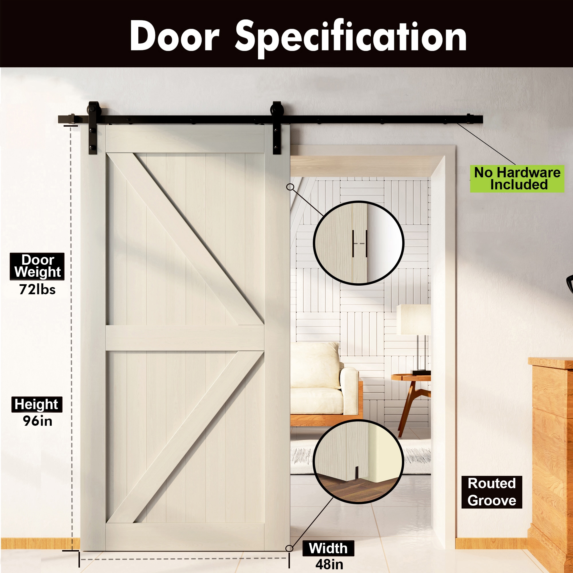 HOMACER 4896-K-TGRAY Barn-Doors - View #3