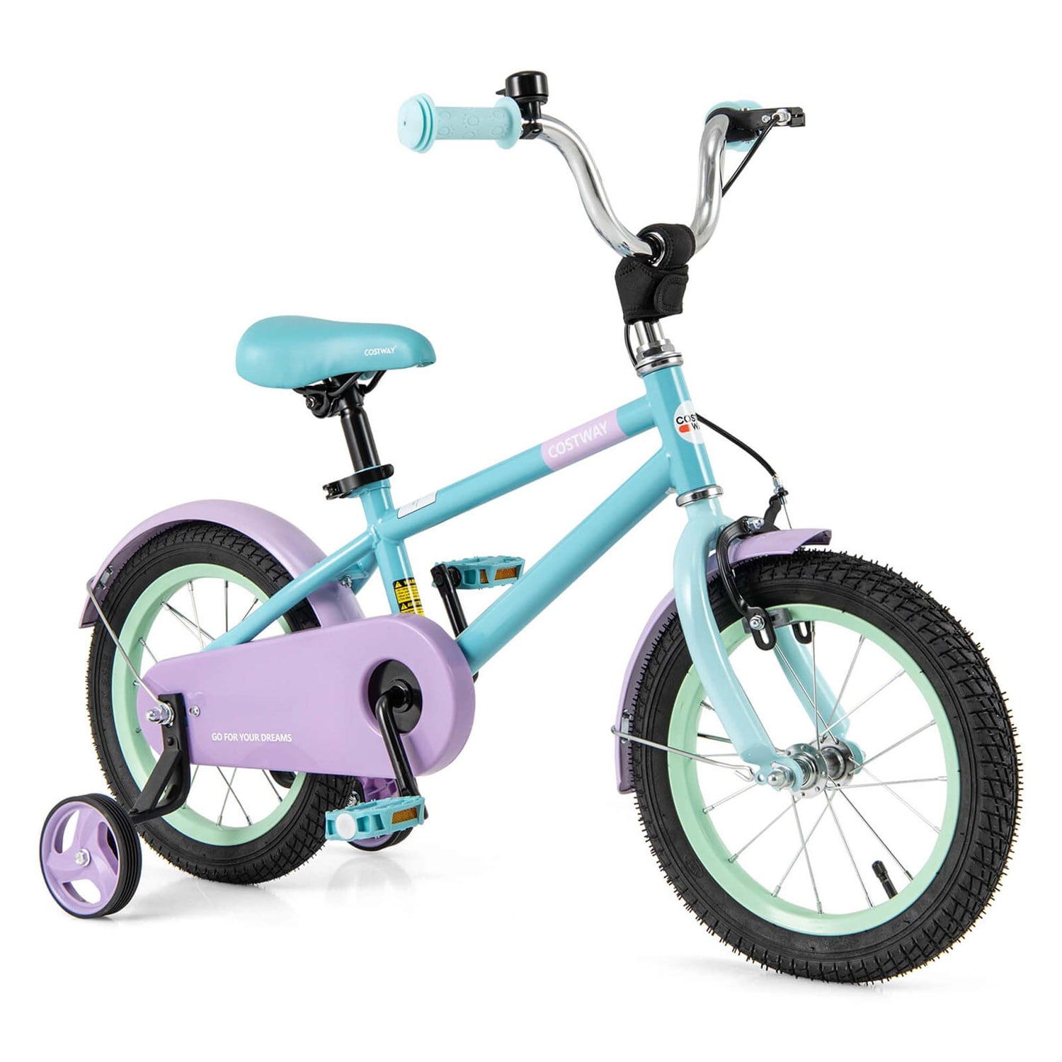 Costway  14 inches Kids Bike with Adjustable Saddle Handlebar Removable Training Wheels Handbrake Blue