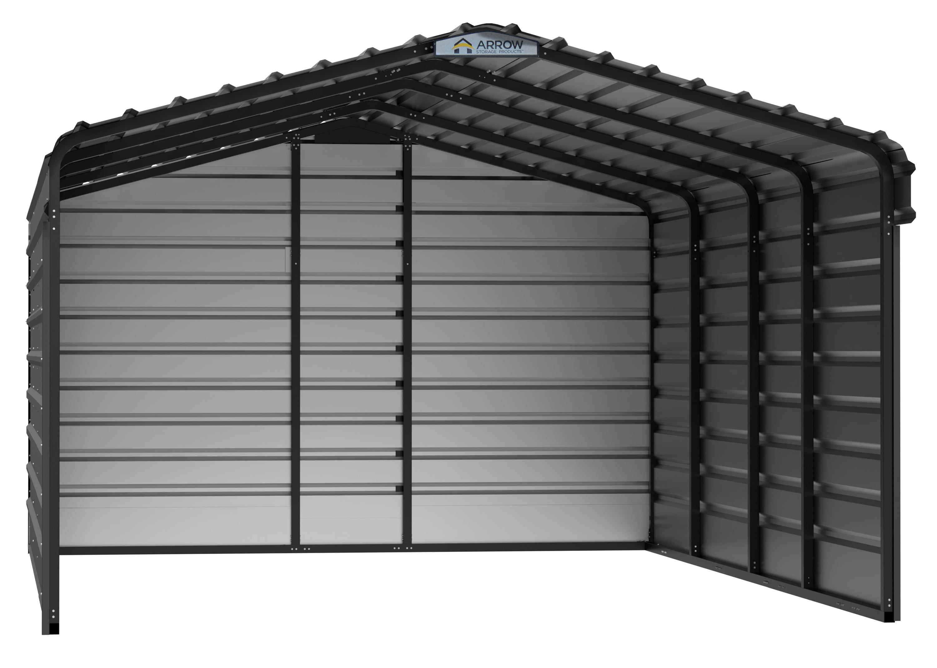 Arrow CPHC122007ECL3 12-ft W x 20-ft L x 7-ft H Charcoal with 3 Wall Kits Metal Carport with Metal Roof