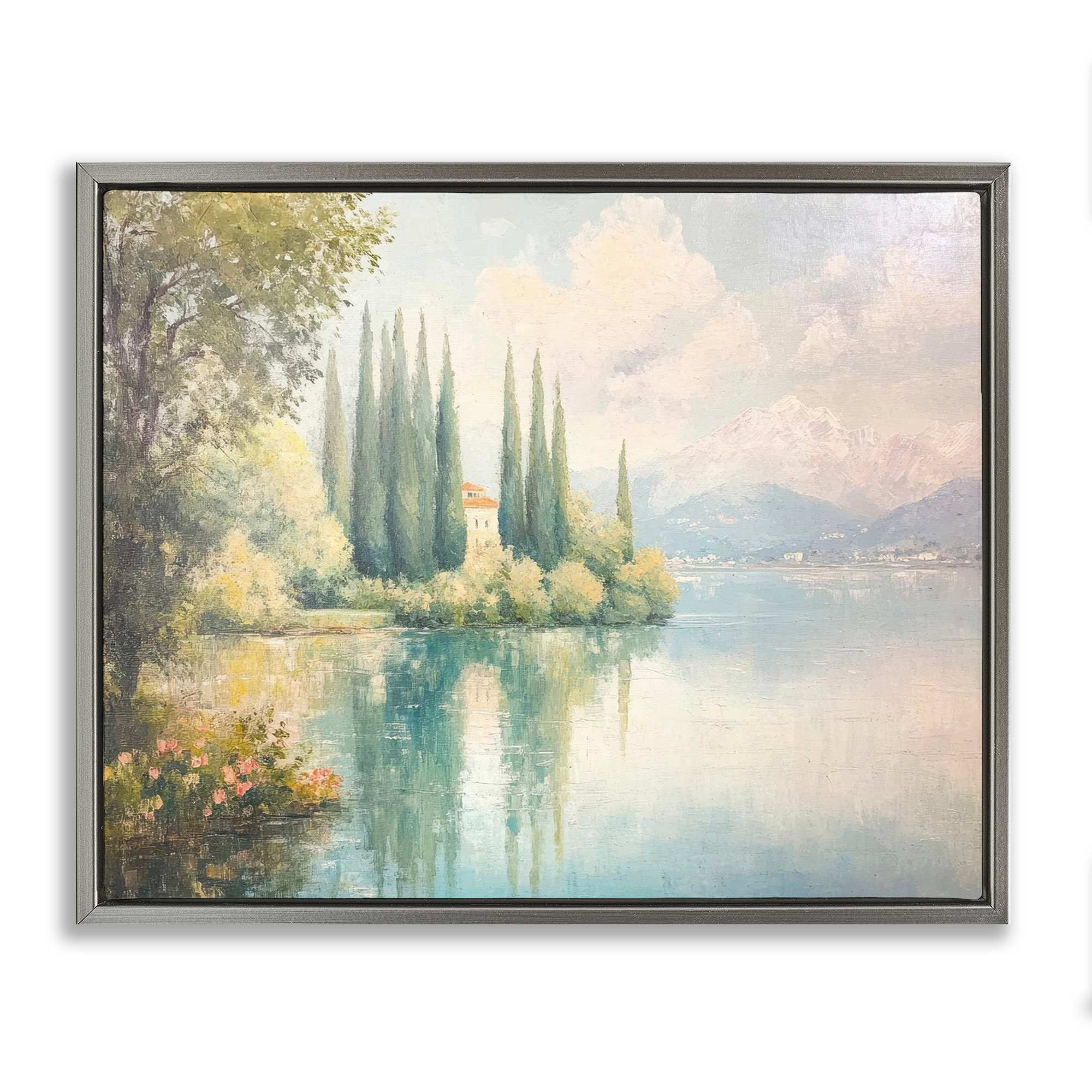 Stupell Industries BT-740-FFL-24X30 Lakeside Mansion View Floating Frame design by Petal Prints Design