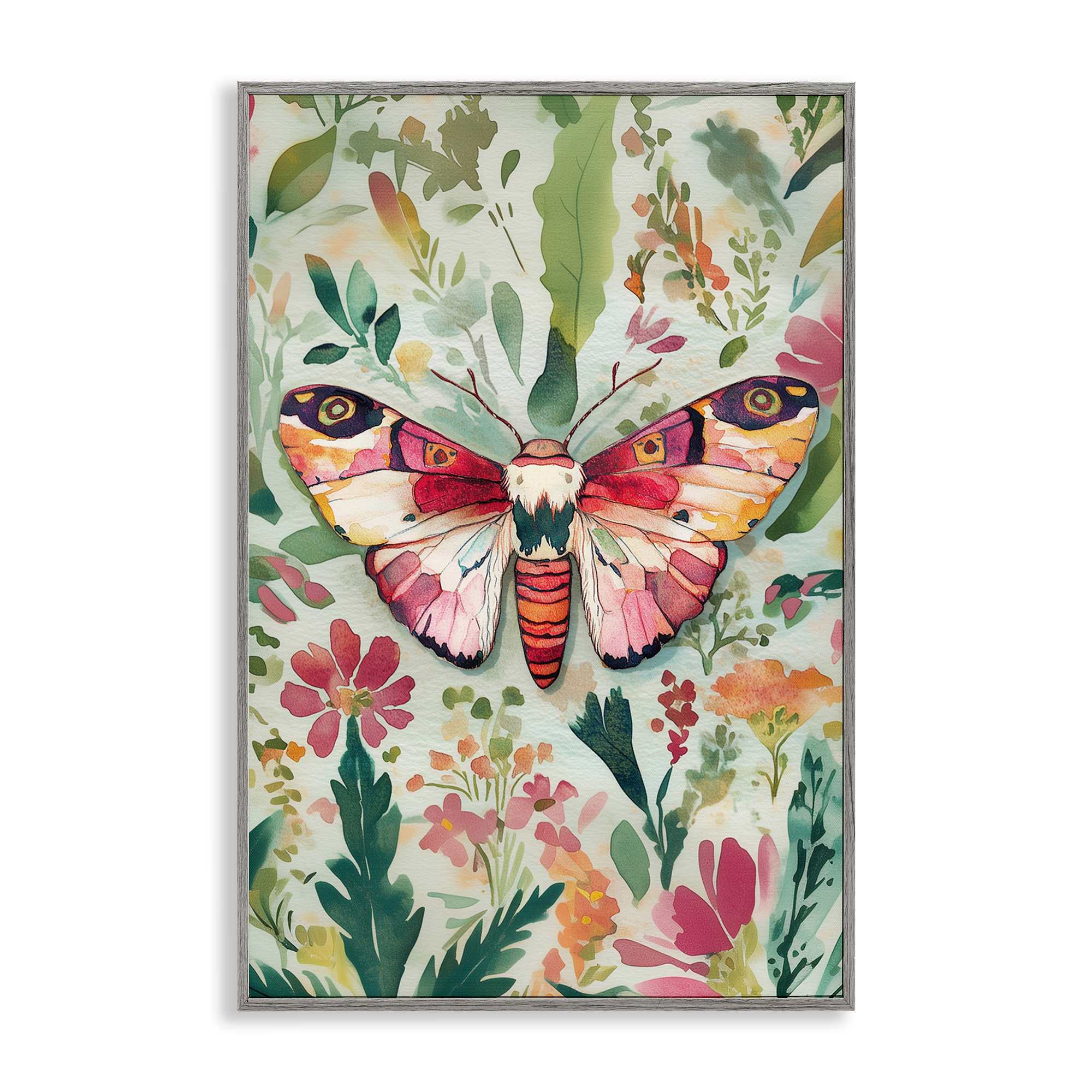 Stupell Industries BT-873-GFF-20X30 Butterfly over Abstract Flowers Gray Framed Giclee Art By The Dutch Lady 20 x 30