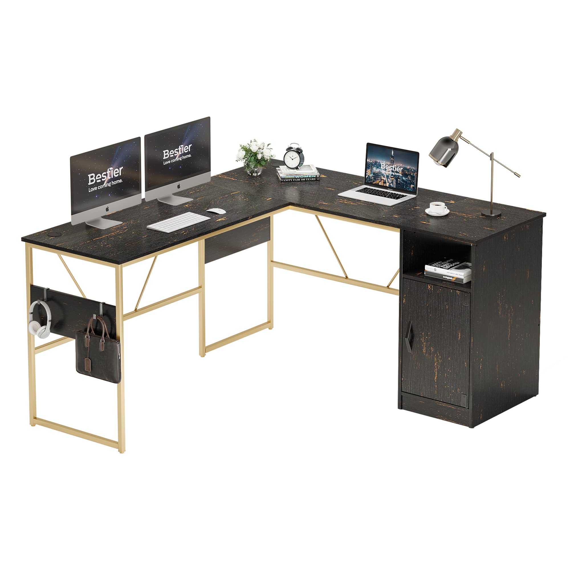 Bestier LOW-D385R-GBLK 60.04-in W 1-Door Black Computer Desk