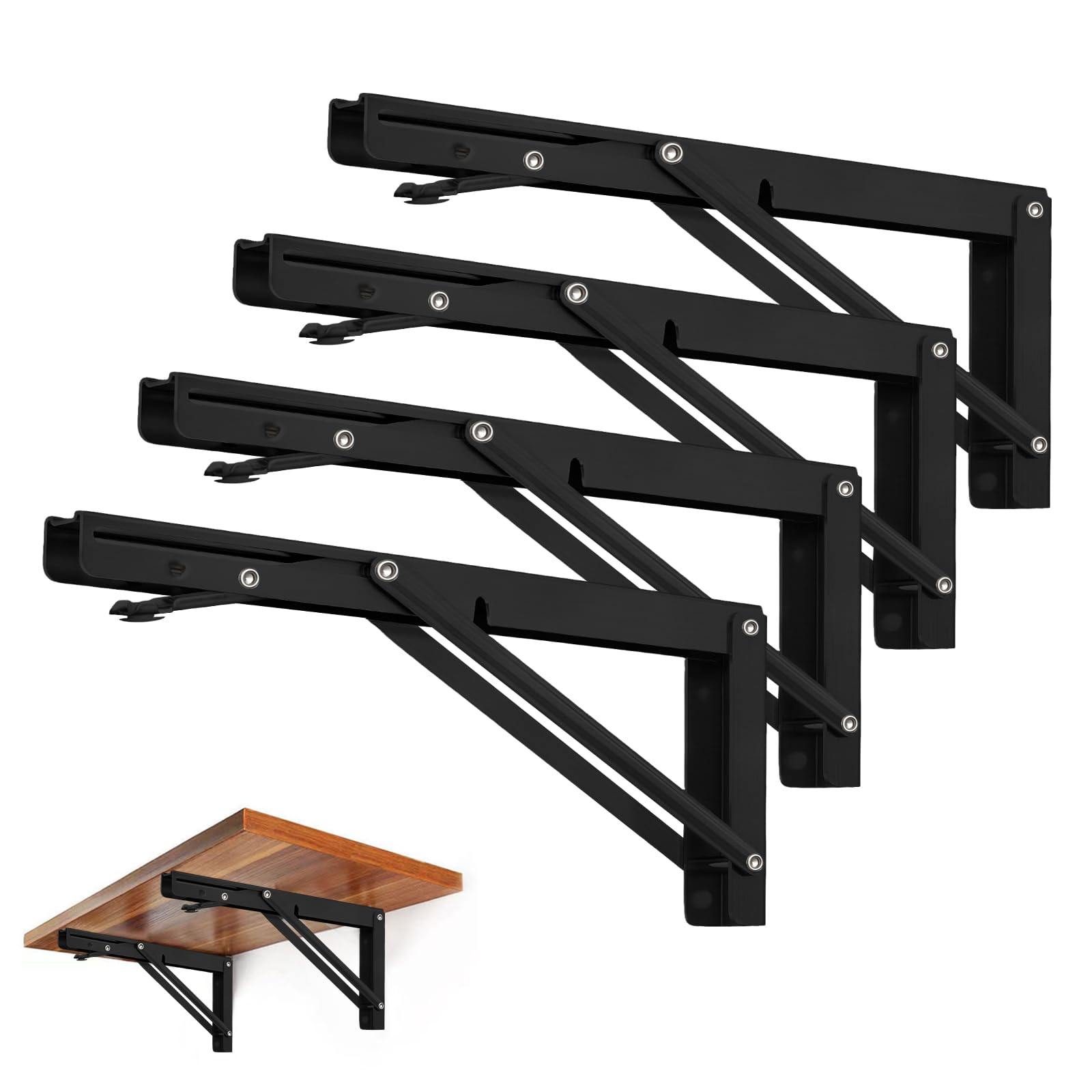 Vrbgify  Folding Shelf Brackets 12 Inch Heavy Duty Metal Collapsible Wall Mounted Shelf Supports Space Saving DIY for Bench Table Max Load 150 lb