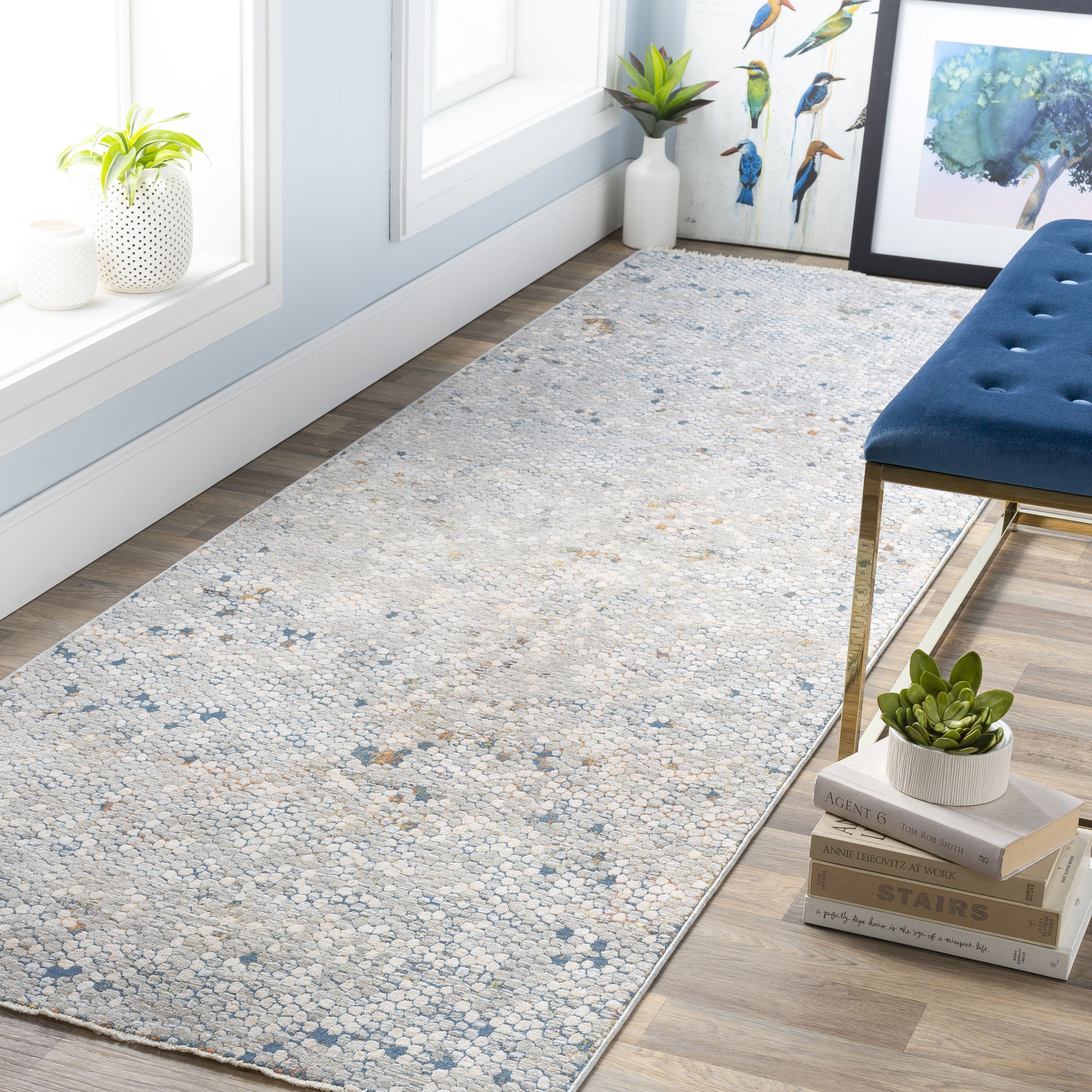 Reversible Gray Geometric Synthetic Runner & Area Rug