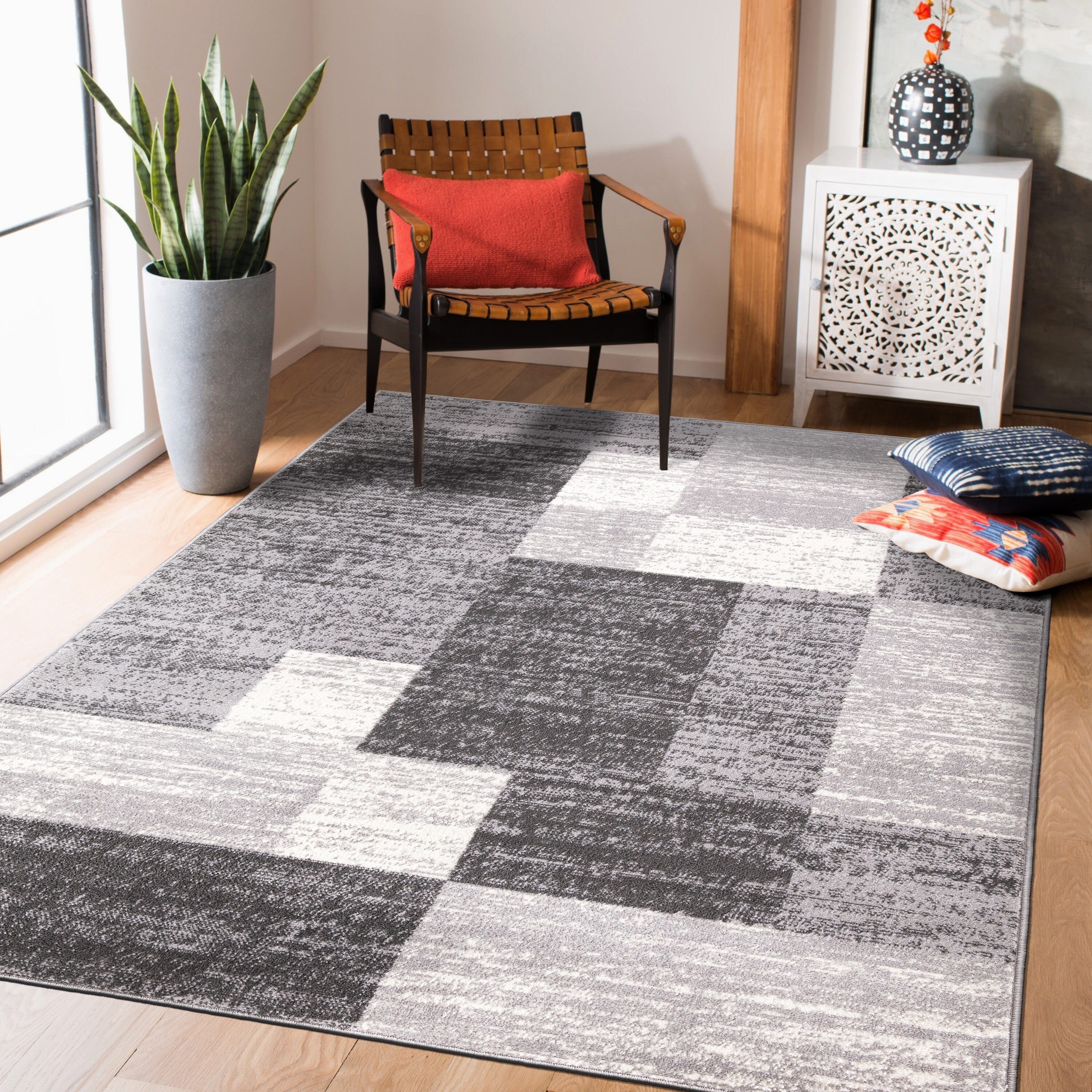 World Rug Gallery Durham 8 X 10 (ft) Gray Indoor Geometric Mid-century ...