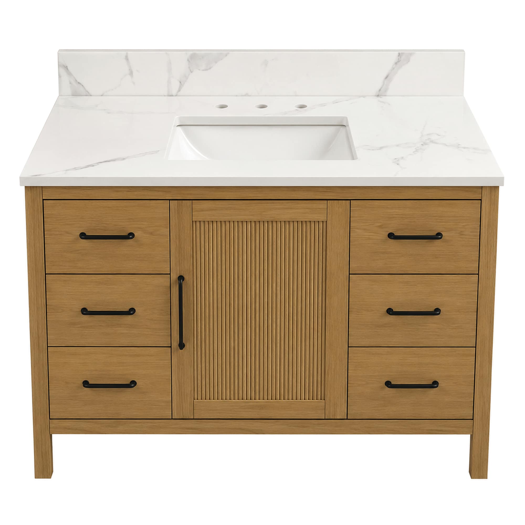 WonderLand Brook 48-in Warm Beige Undermount Single Sink Bathroom Vanity with Calacatta Nowy Engineered Marble Top