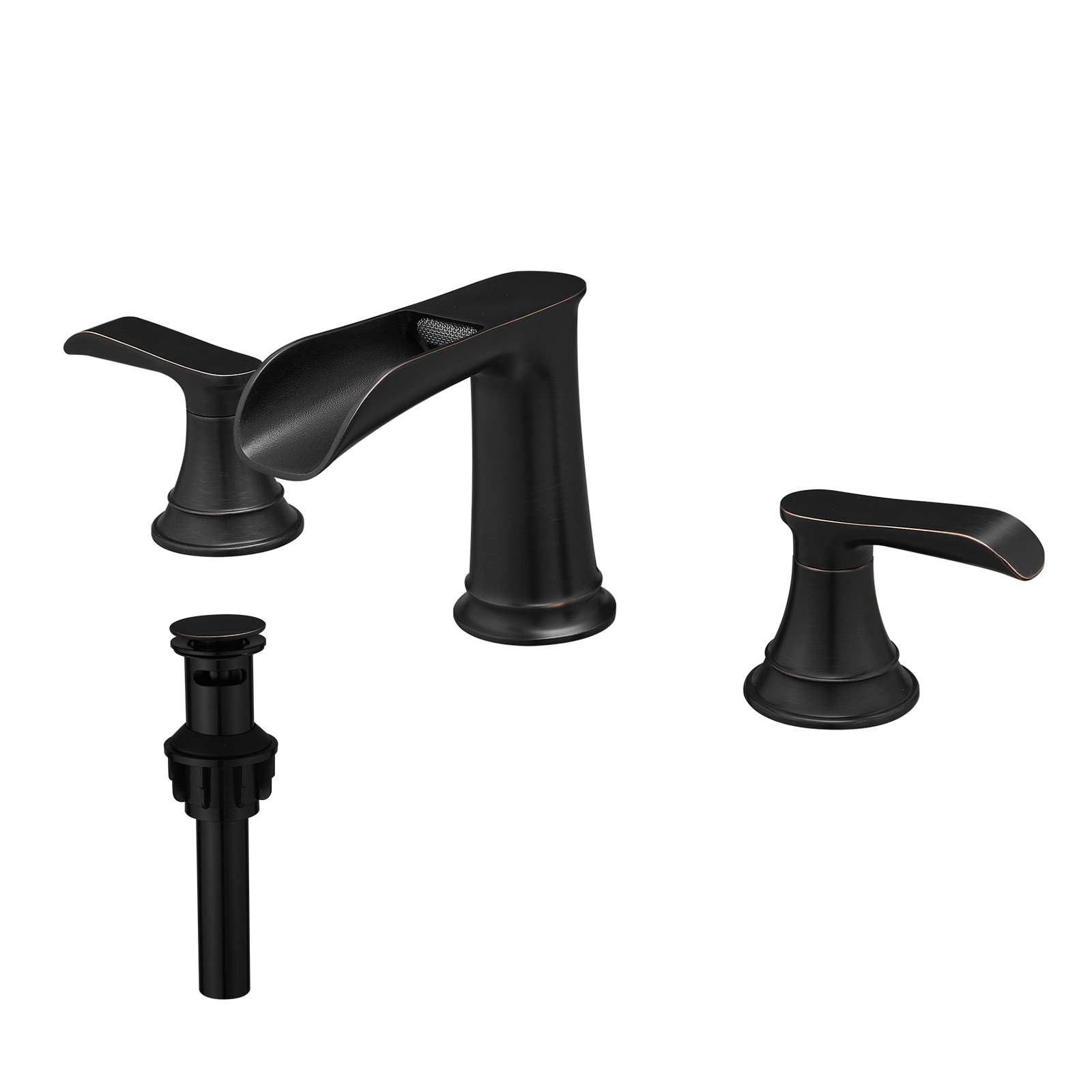 WELLFOR WA8041LSJ Oil-rubbed Bronze Widespread 2-handle Waterfall Commercial/Residential Handle Bathroom Sink Faucet with Drain