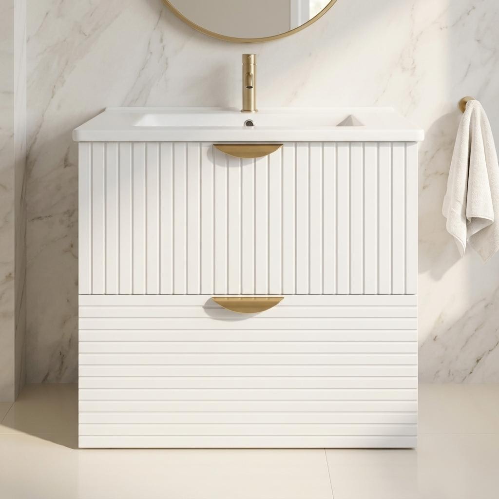 Homy Casa 24-in W White Bathroom Vanity with Soft Close Drawers Wall-Mounted Design Ceramic Sink Easy to Clean