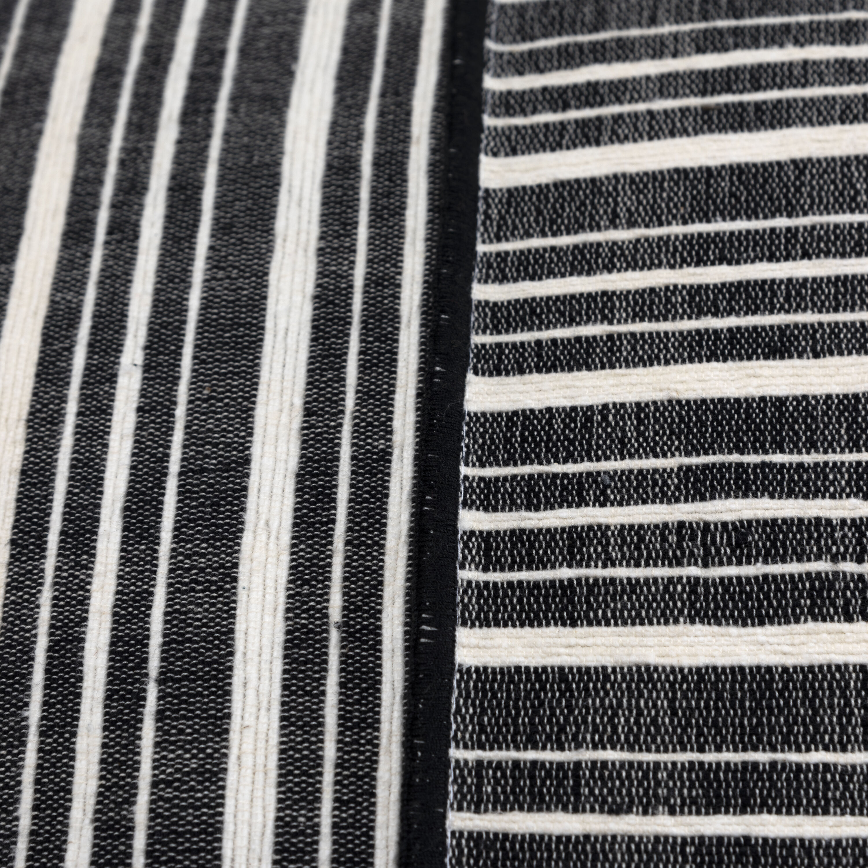 Black and Ivory Embroidered Striped Square Throw Pillow