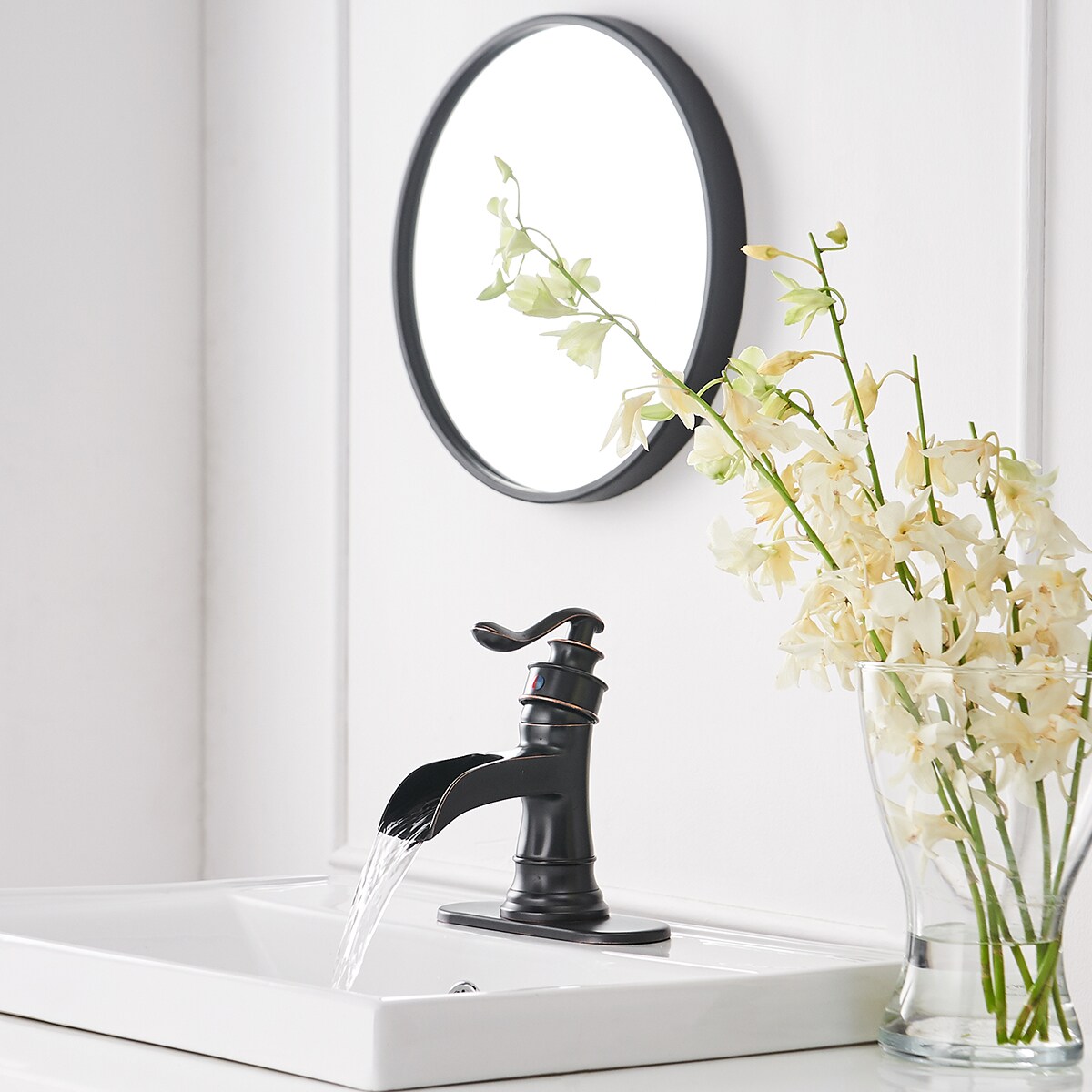 Oil Rubbed Bronze Single Handle Waterfall Bathroom Faucet with Pop-up Drain