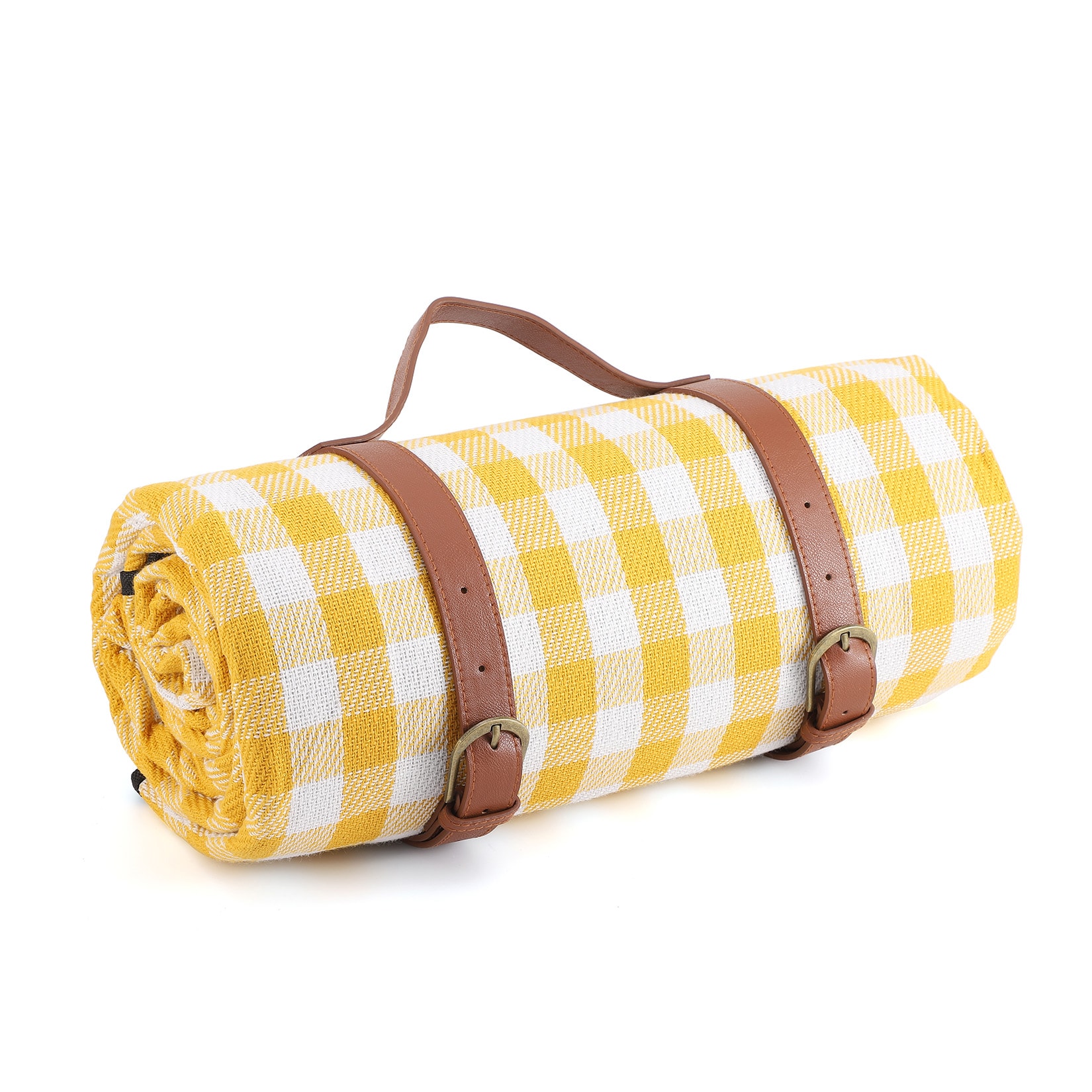 Garvee Oversized 79x79 Inch Picnic Blanket Yellow and White Checkered Waterproof Sandproof Foldable Beach Mat 3-Layer Outdoor Blanket with Carry Handle for for Camping Beach Park Family Picnics