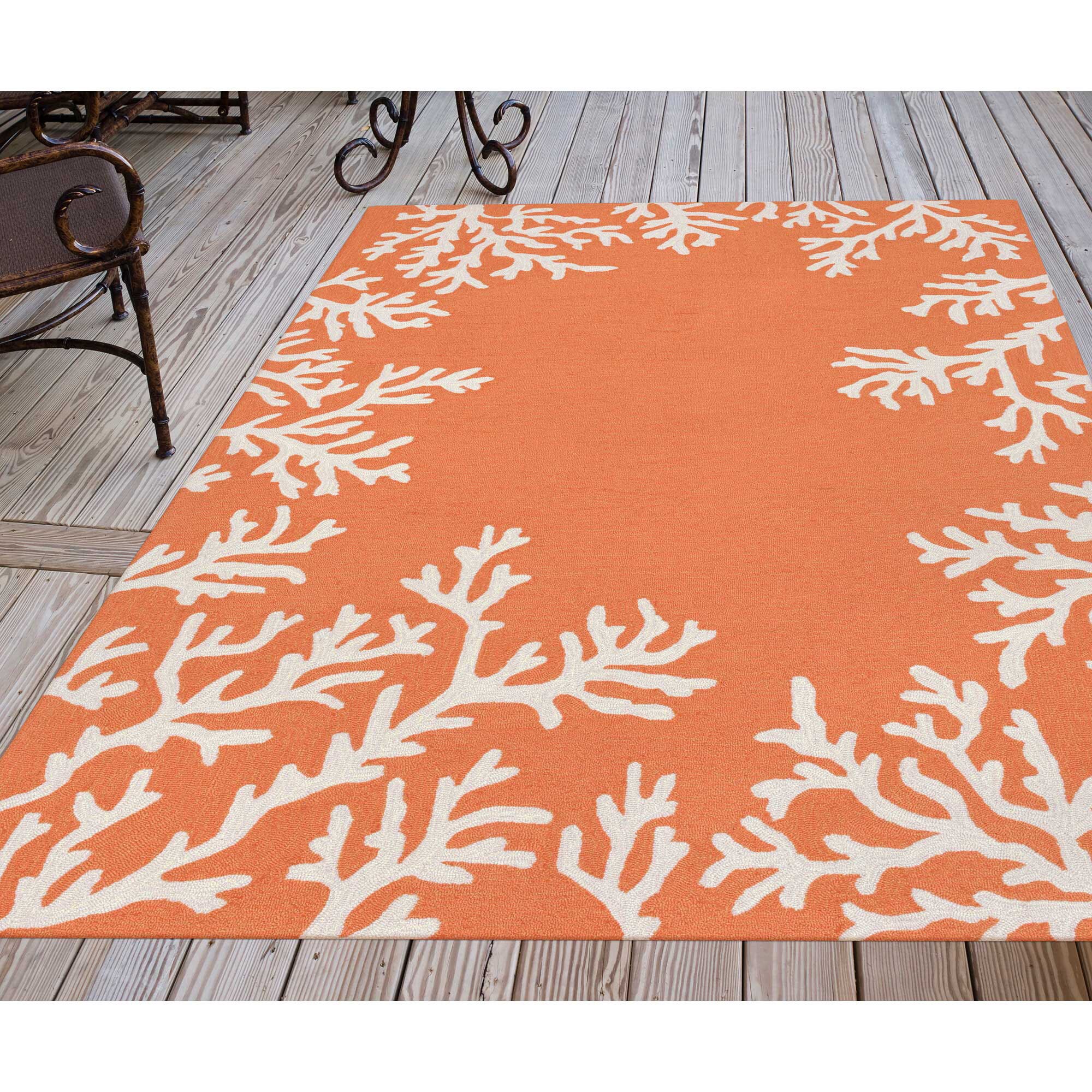 Liora Manne CAP81162017 Capri 8 x 12 (ft) Tufted Polyester Coral Rectangular Indoor/Outdoor Border Coastal Area rug