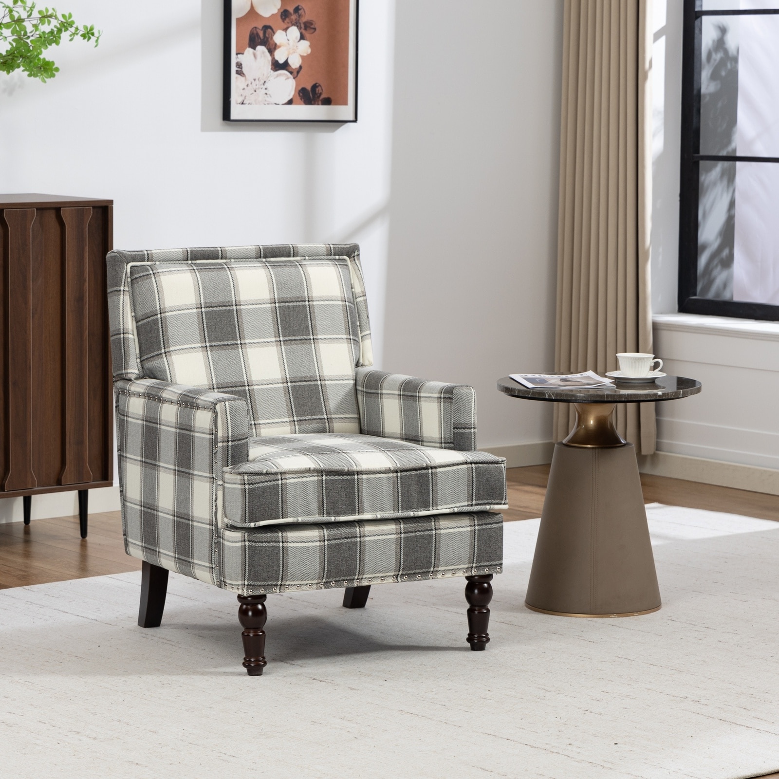 Horizons Prime - 27 inch x 27 inch x 35 inch Antique Grey Cotton Linen Upholstered Accent Chair w...