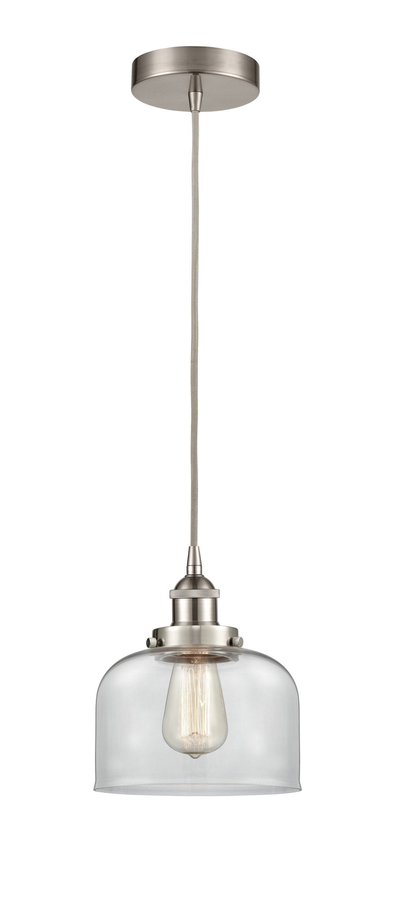 Innovations Lighting 616-1PH-SN-G72 Bell Brushed Satin Nickel Industrial Clear glass Bell Mini Hanging Pendant light