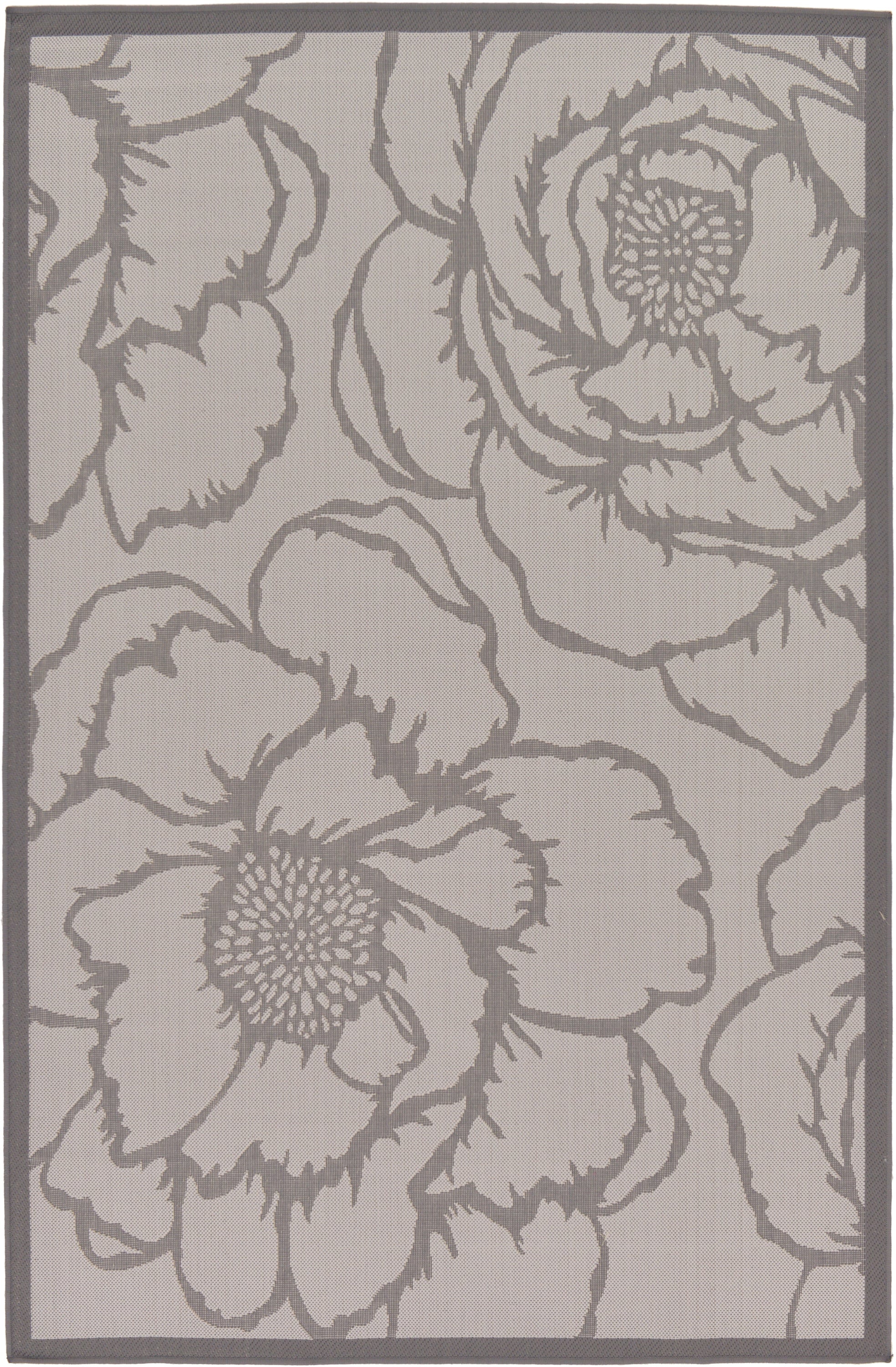 Unique Loom 3126552 Rose Outdoor 5 x 8 (ft) Loomed Polypropylene Gray/Light Gray Rectangular Indoor/Outdoor Floral/Botanical Bohemian/Eclectic Area rug