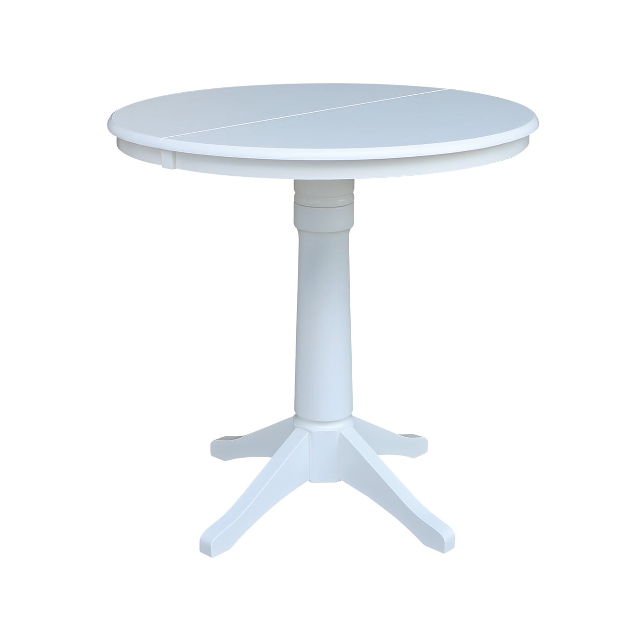 International Concepts K08-36RXT-27B-6B White Round Traditional Extending Removable leaf Counter Table, Wood with White Wood Pedestal Base 48-in L x 36.1-in H